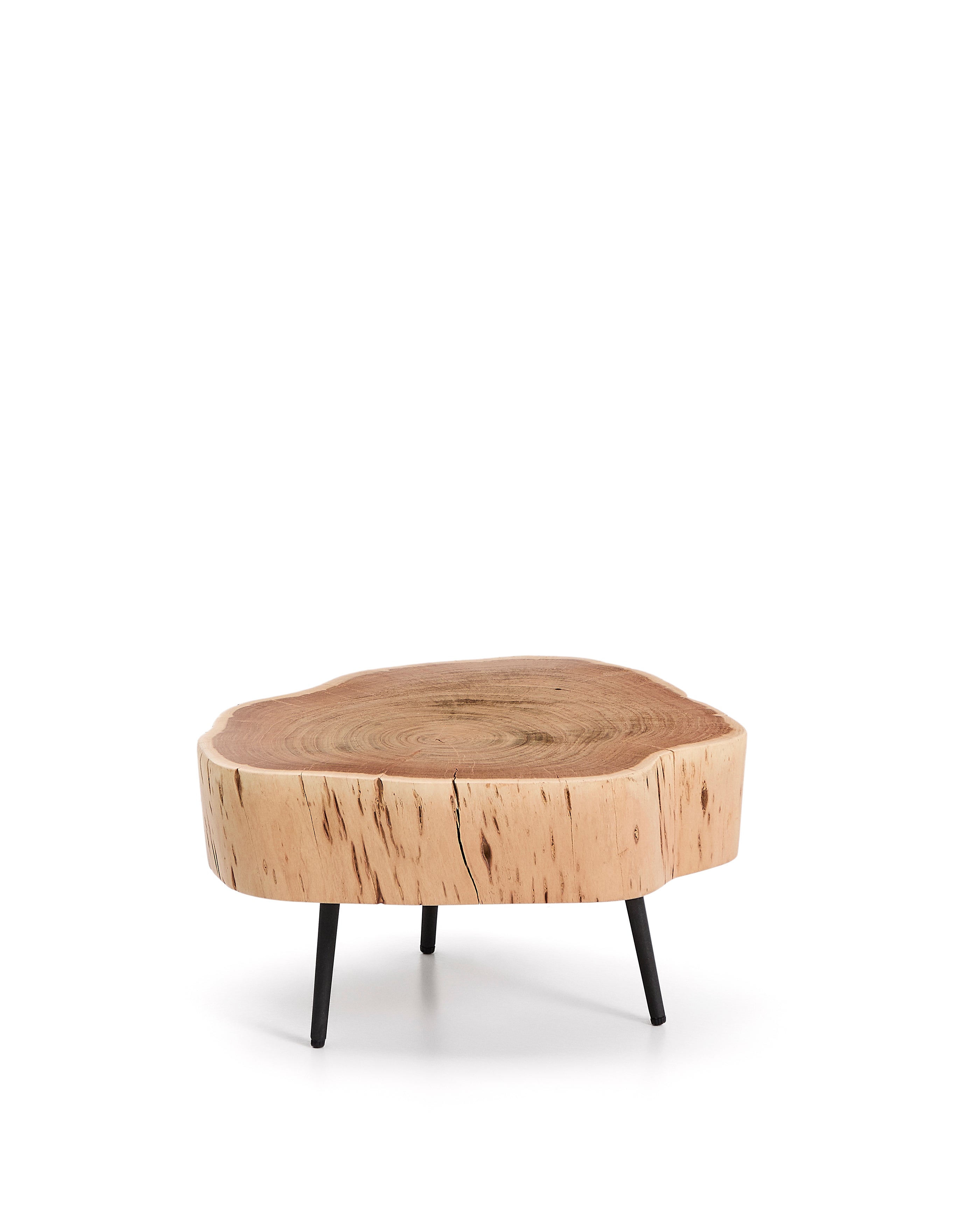 Tavine coffee table in solid acacia wood with bleached finish and black steel legs Ø49cm - Product Image
