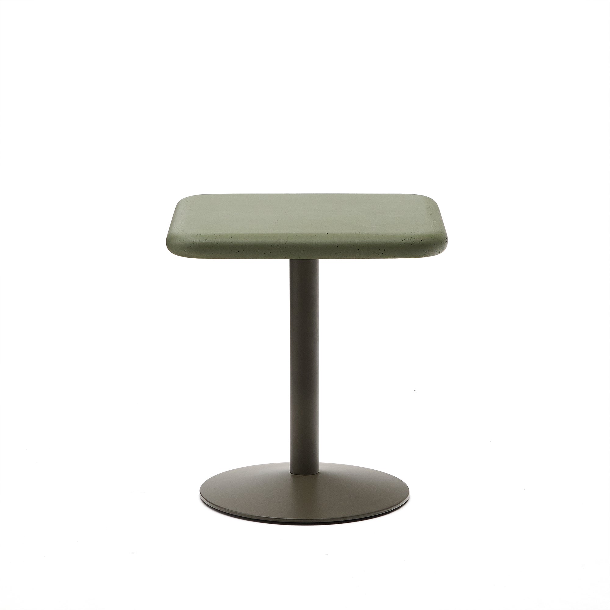 Esilda outdoor table with green cement top 70x70cm and green steel base Ø55x72cm - Product Image