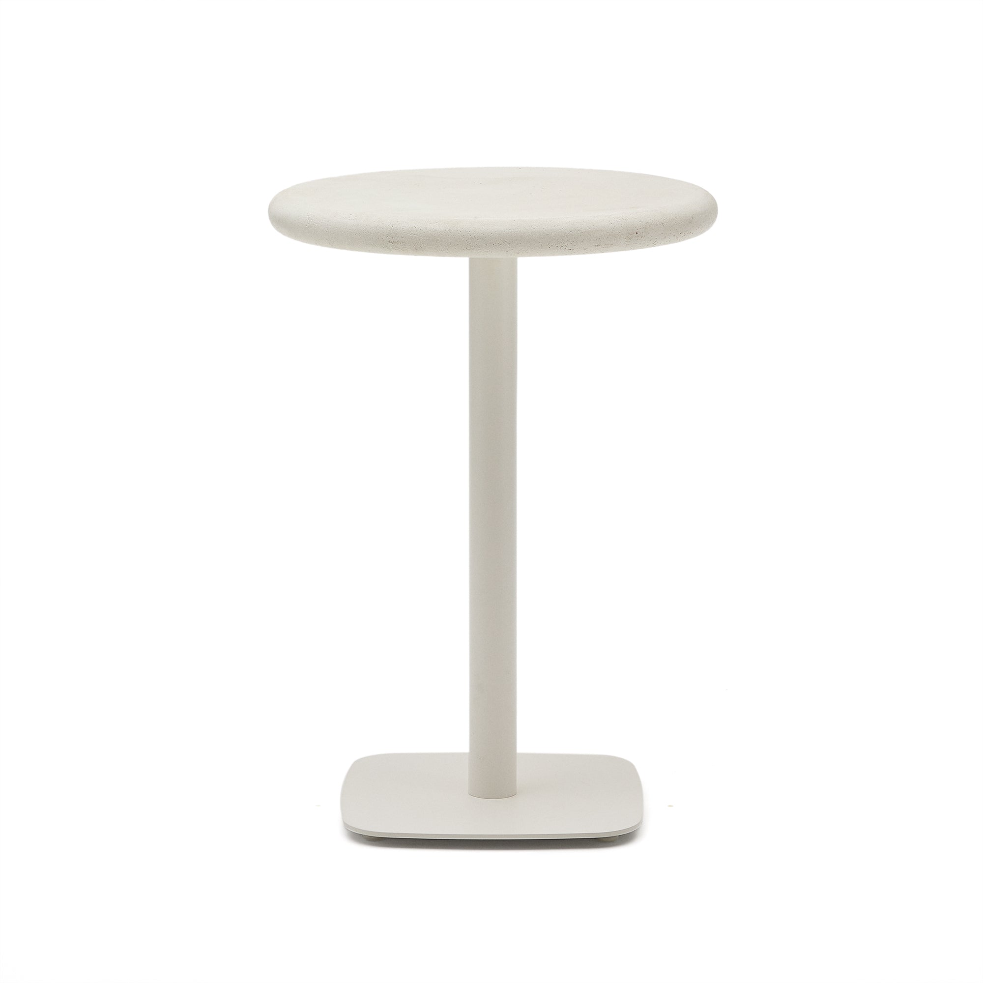 Dina outdoor tall round table with white cement top Ø70cm and white steel base 48x48x96cm - Product Image