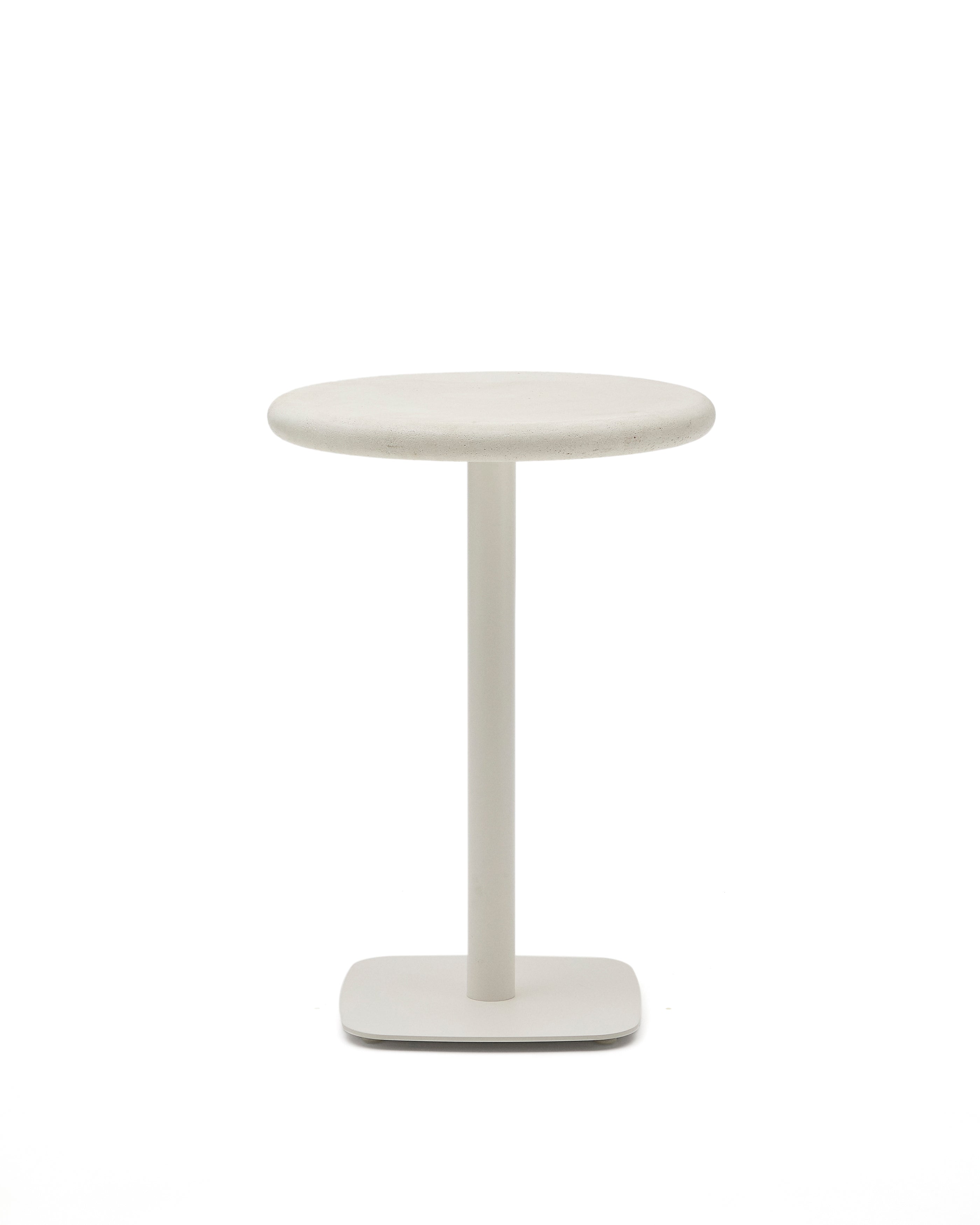 Dina outdoor tall round table with white cement top Ø70cm and white steel base 48x48x96cm - Product Image