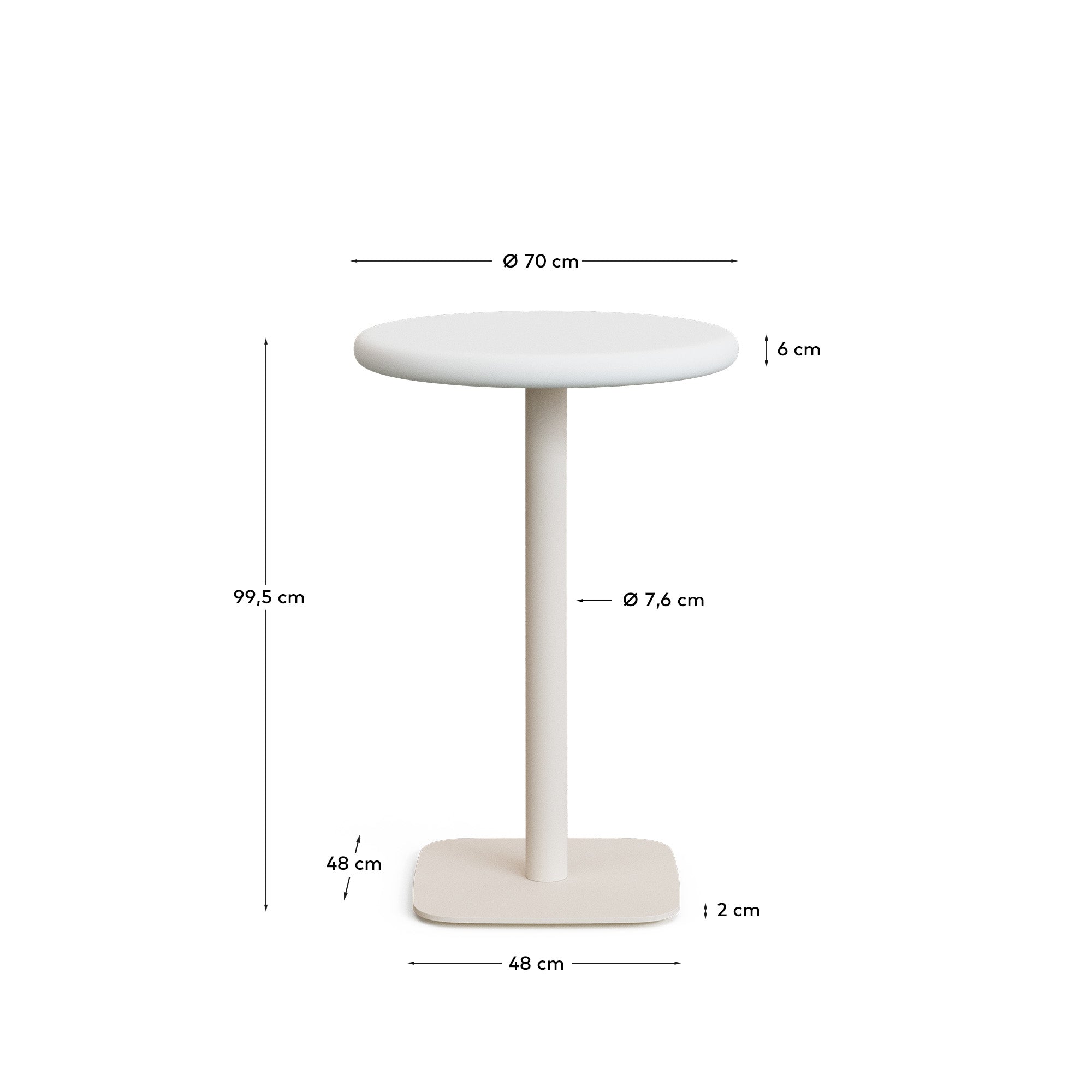 Dina outdoor tall round table with white cement top Ø70cm and white steel base 48x48x96cm - Measurements