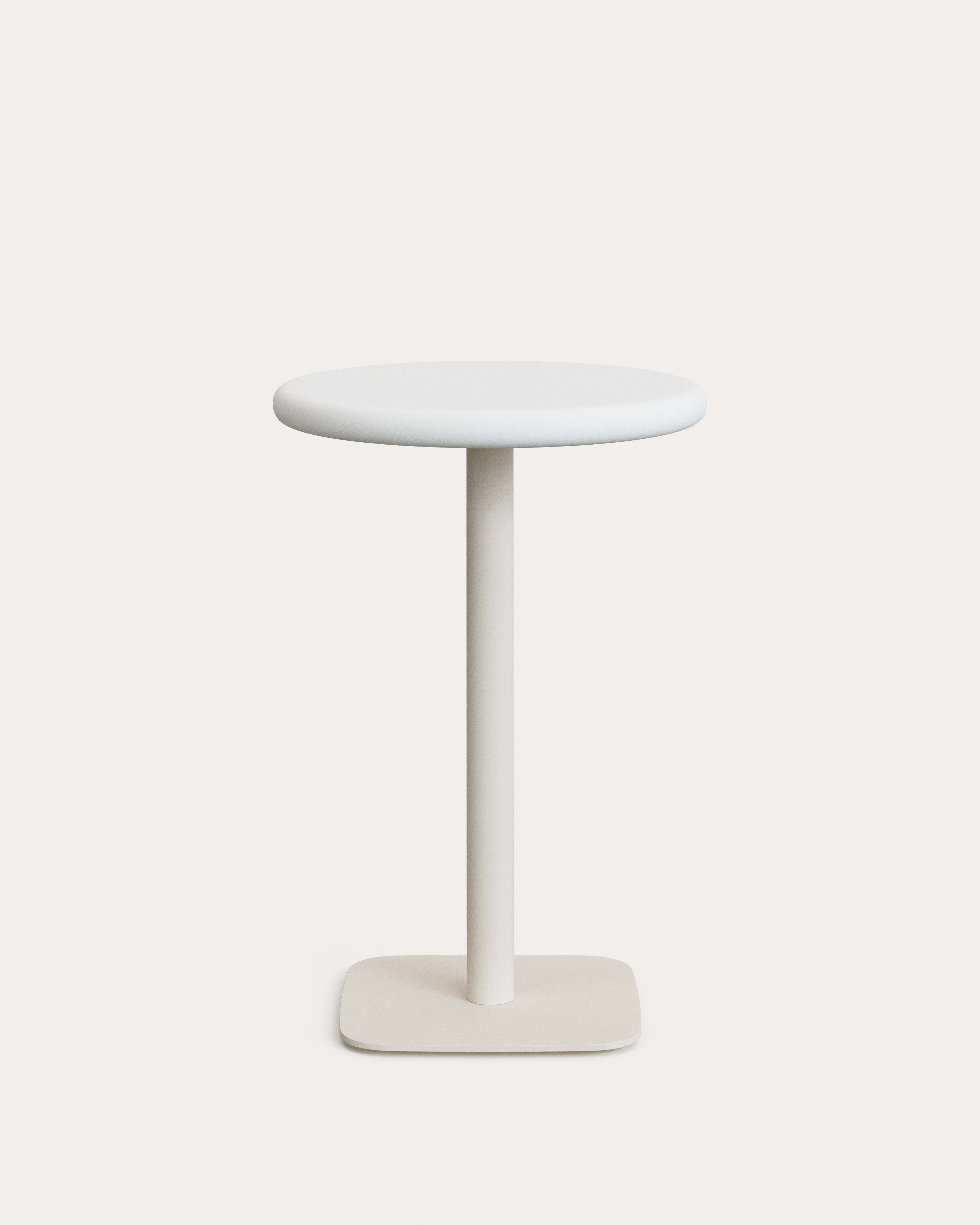 Dina outdoor tall round table with white cement top Ø70cm and white steel base 48x48x96cm - Product View