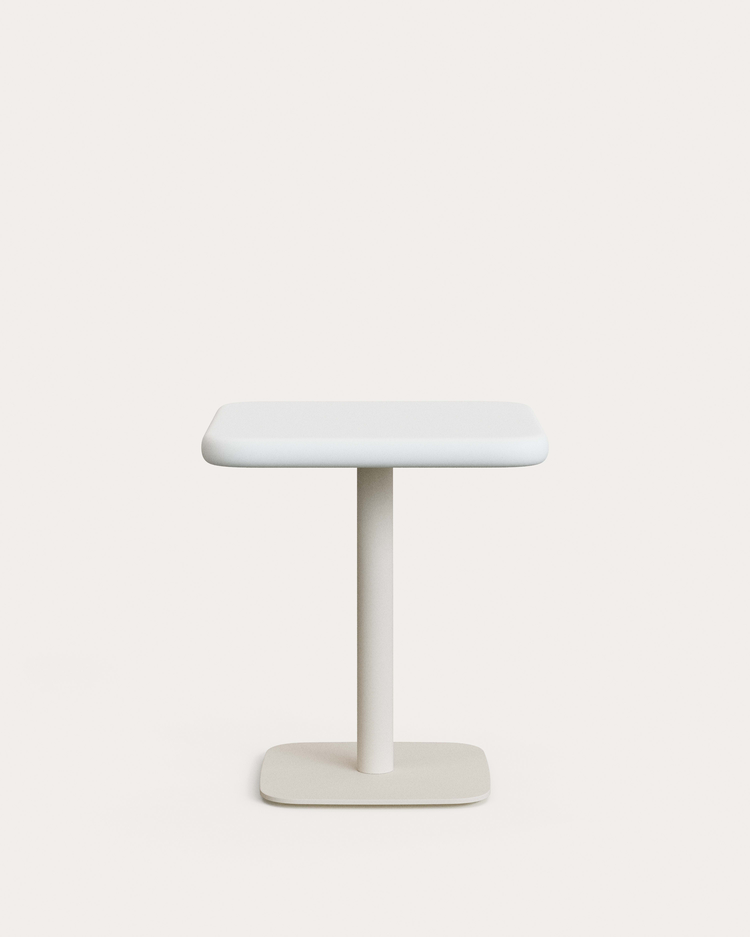 Dina outdoor table with white cement top 70x70cm and white steel base 48x48x72cm - Product View