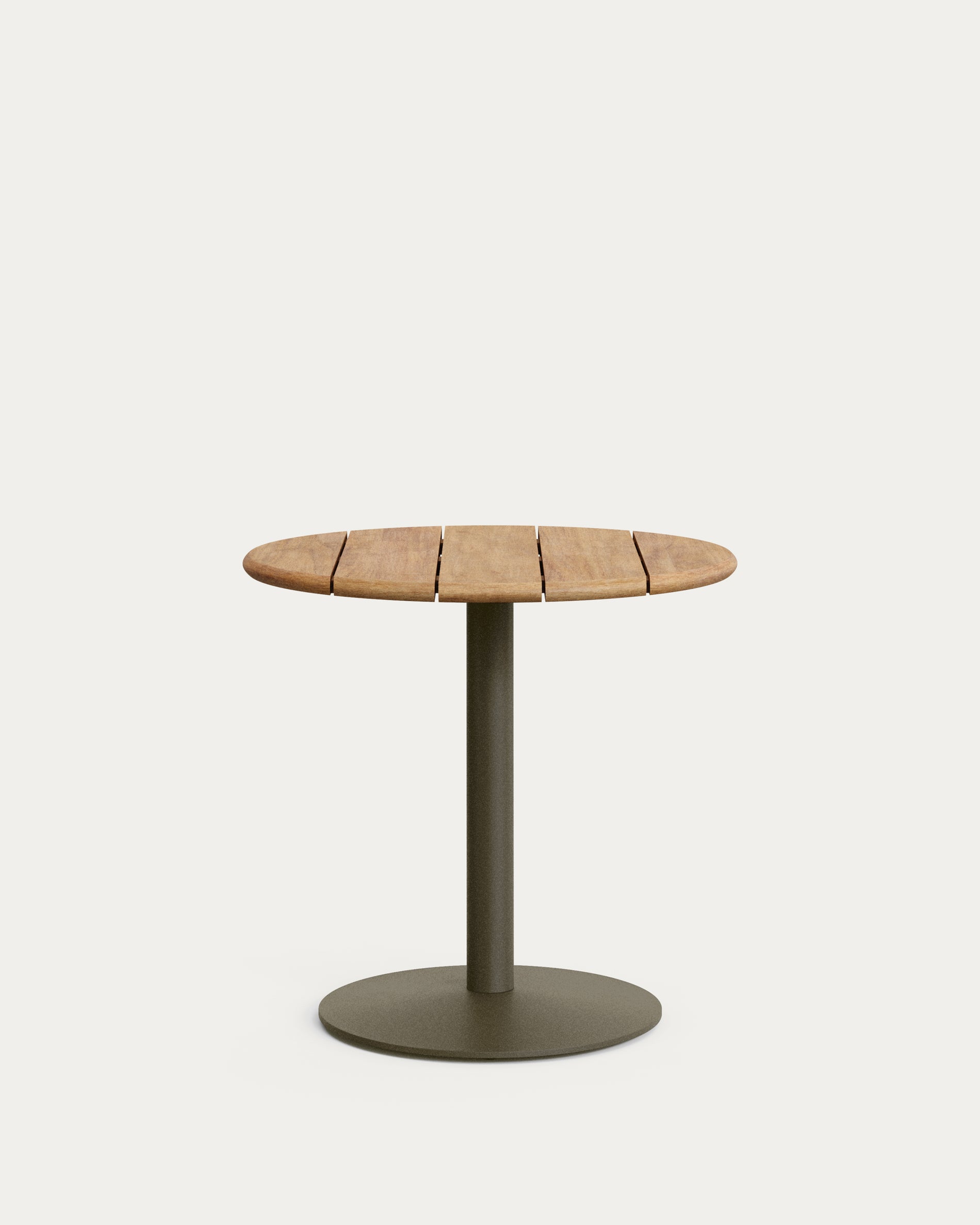 Esilda outdoor round table with FSC 100% acacia top Ø80cm and green steel base Ø55x72cm - Product View