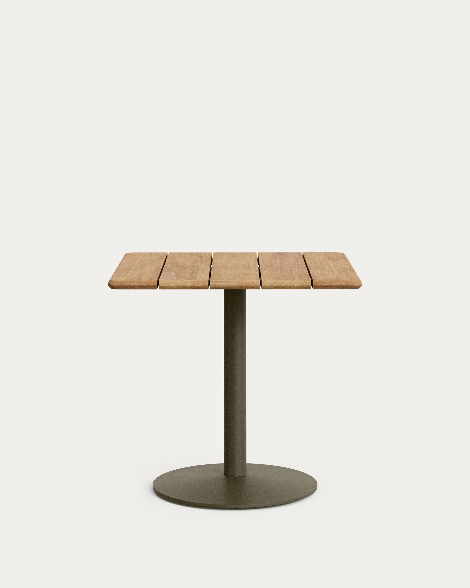 Esilda outdoor table with FSC 100% acacia top 80x80cm and green steel base Ø55x72cm - Product View