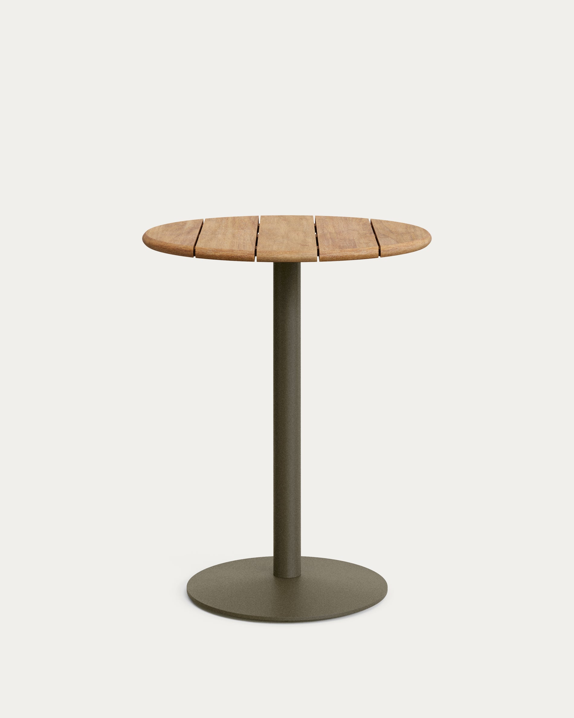 Esilda outdoor tall round table with FSC 100% acacia top Ø80cm and green steel base Ø55x96cm - Product View