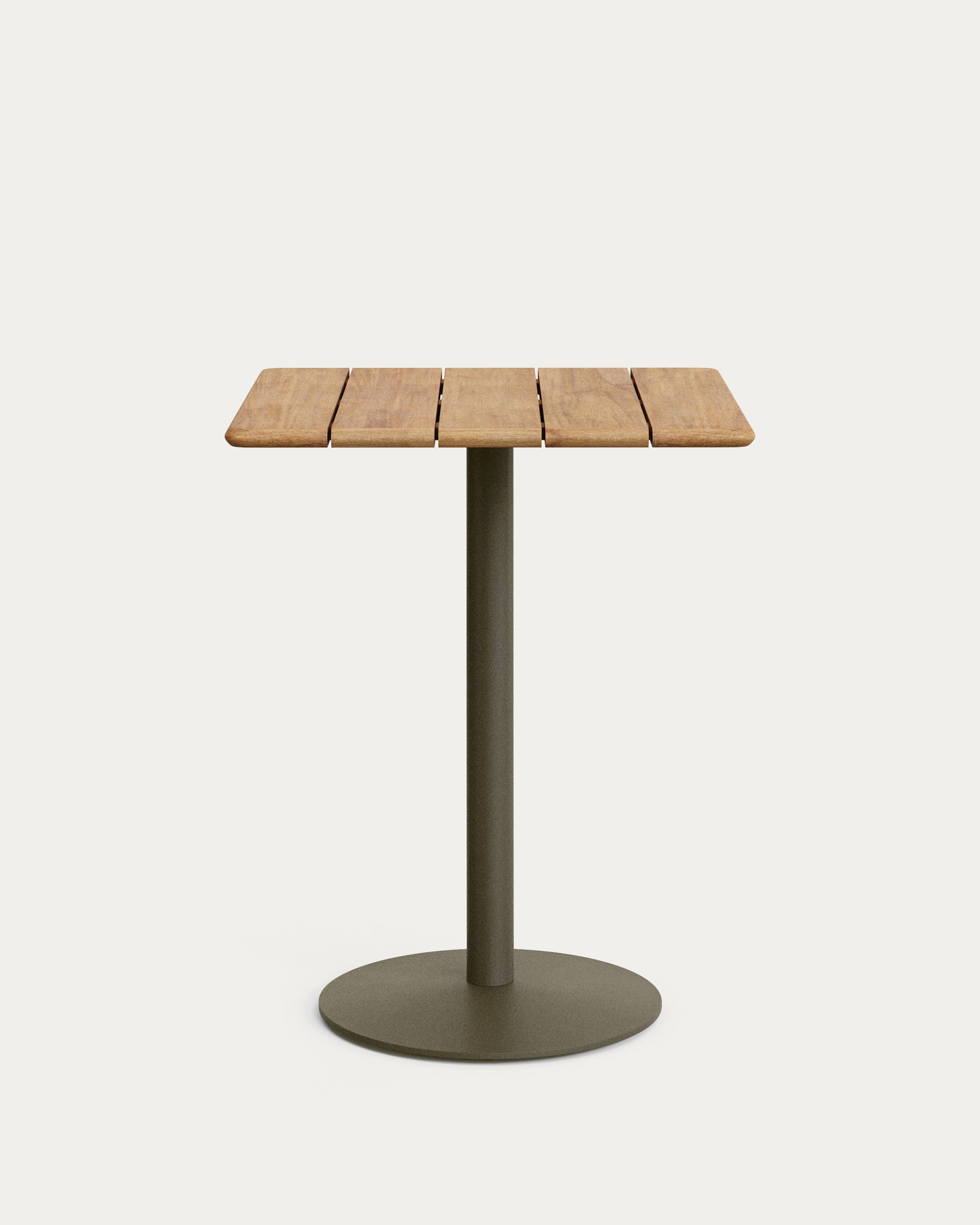 Esilda outdoor tall table with FSC 100% acacia top 80x80cm and green steel base Ø55x96cm - Product View