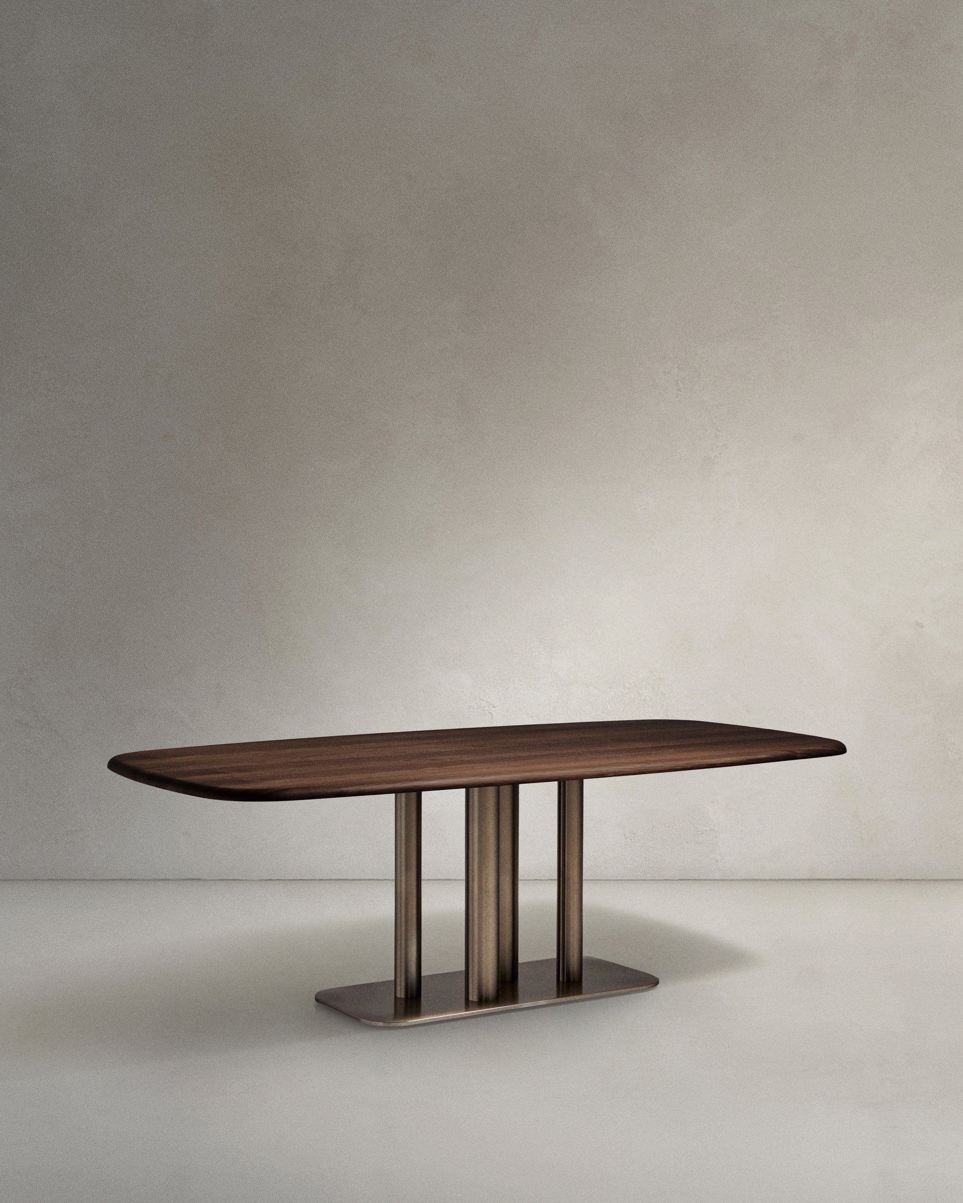Melvar table made from walnut veneer and legs with brushed stainless steel base 180 x 100cm - Product View