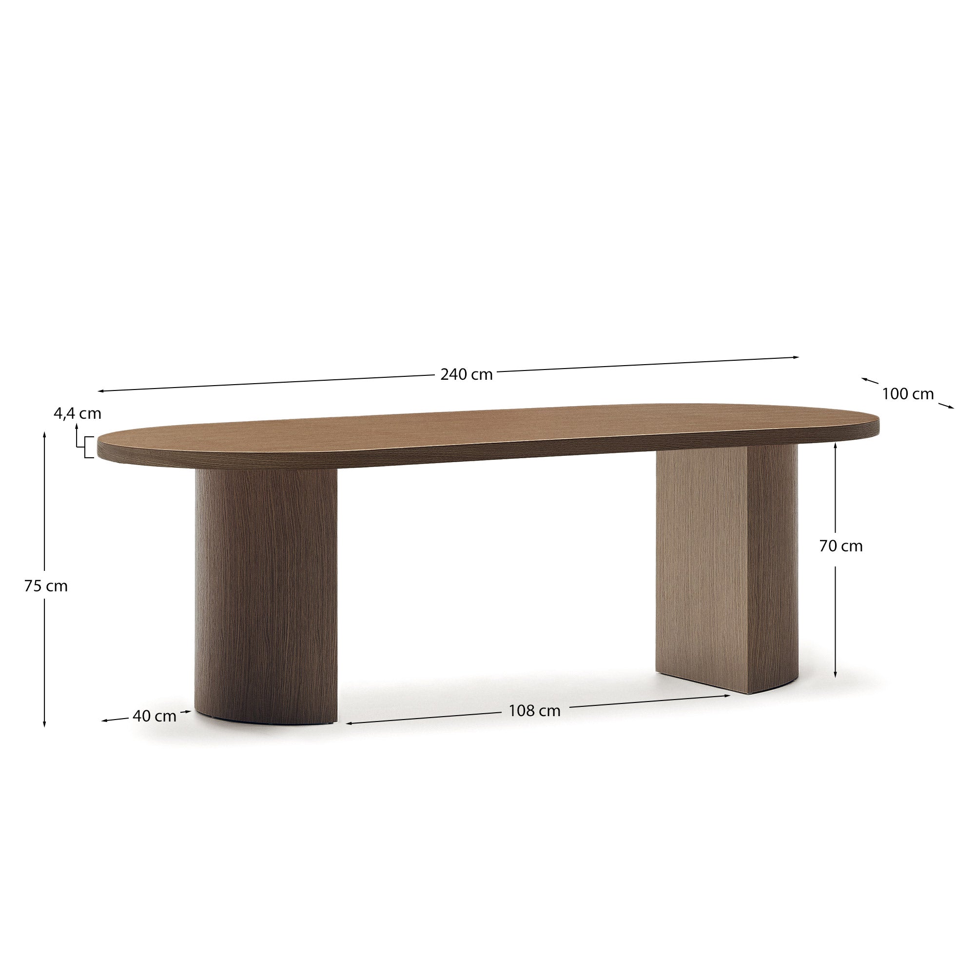 Nealy table with a walnut veneer in a dark finish, 240 x 100 cm - Measurements