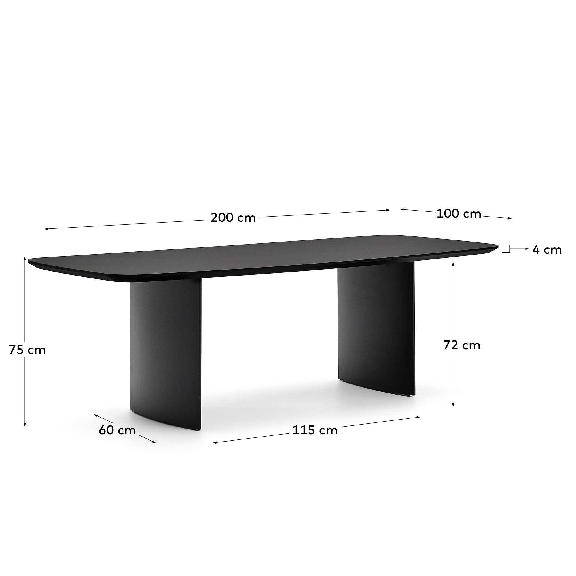 Litto black, lacquered MDF table, 200 x 100 cm - Measurements