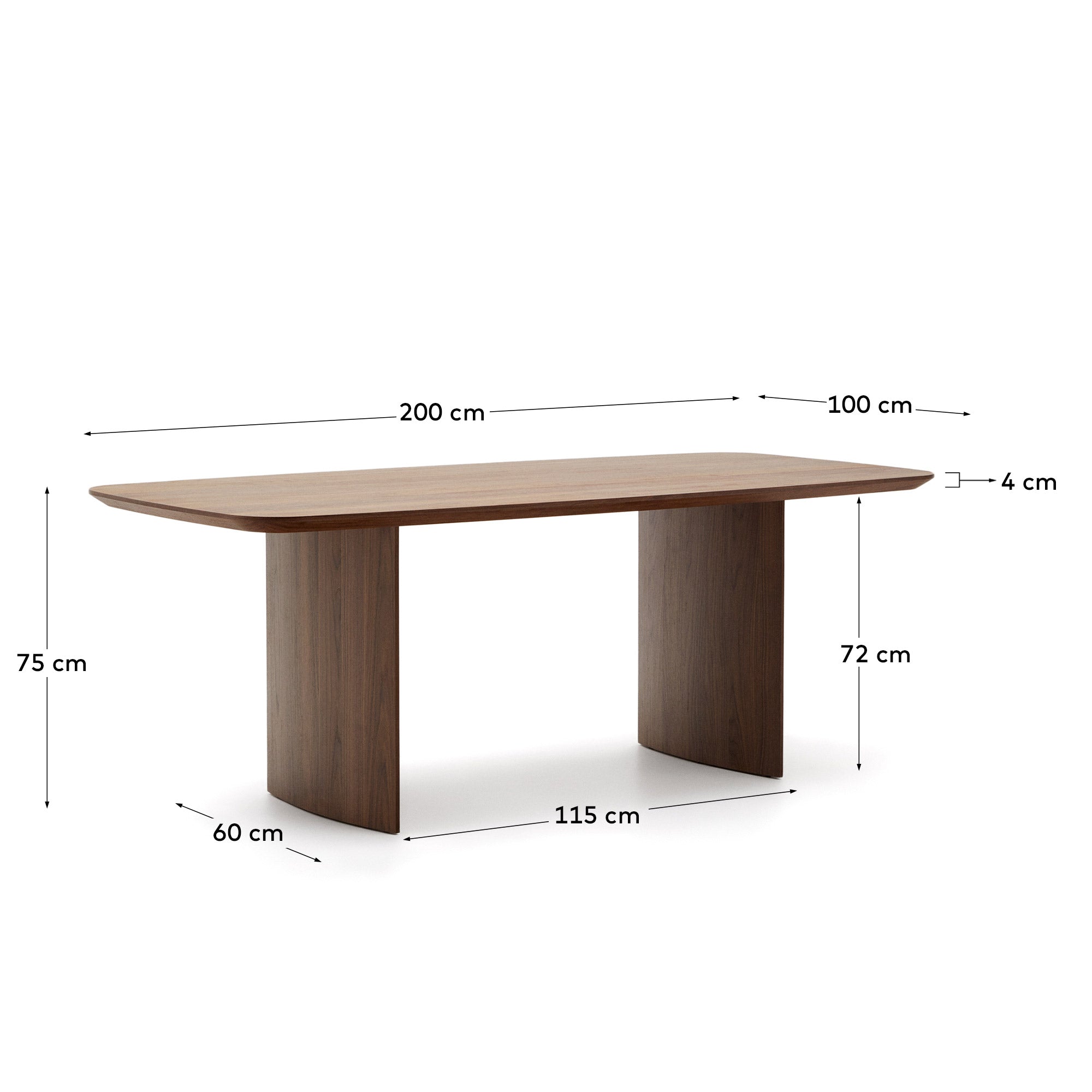 Litto table made from walnut veneer, 200 x 100 cm - Measurements