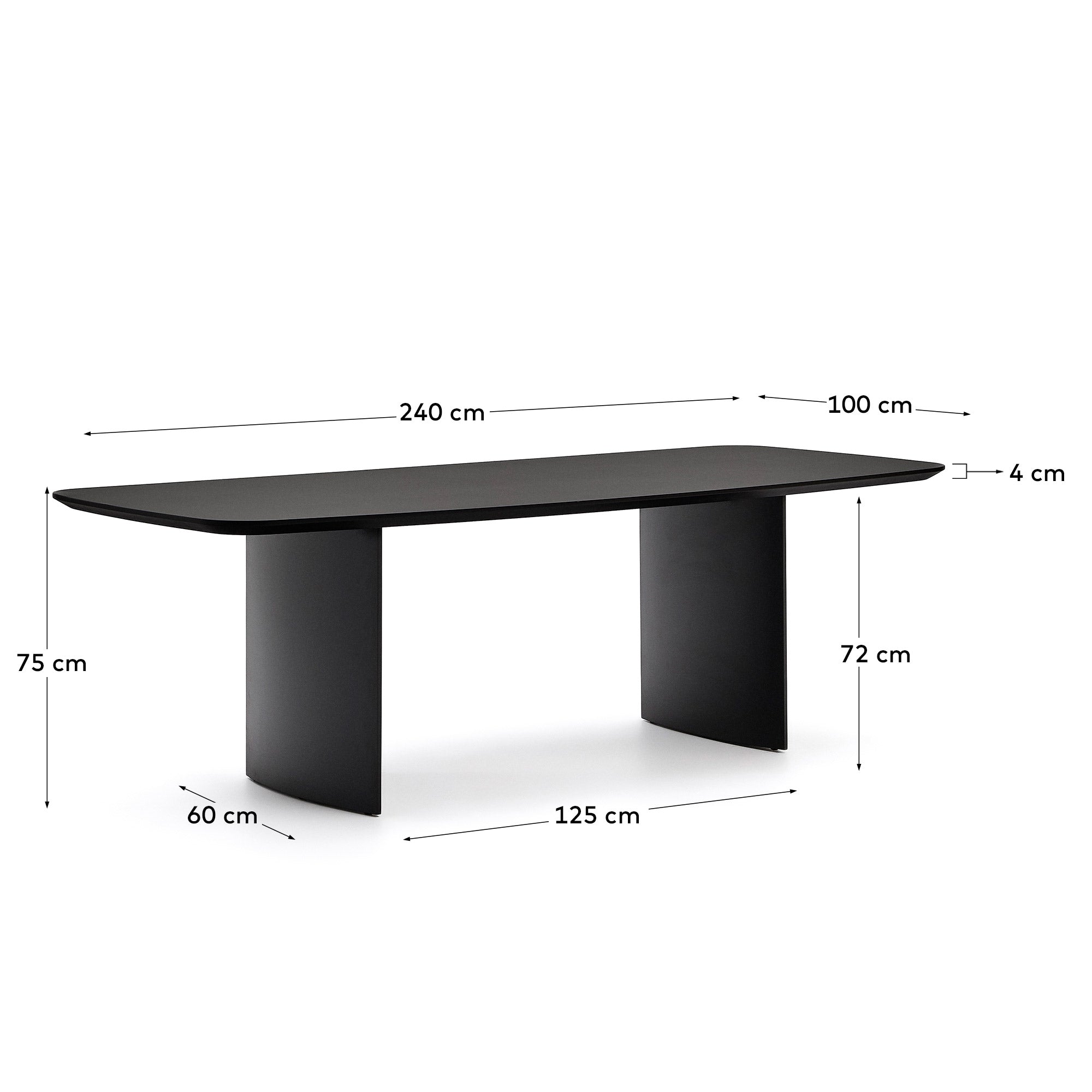 Litto black, lacquered MDF table, 240 x 100 cm - Measurements