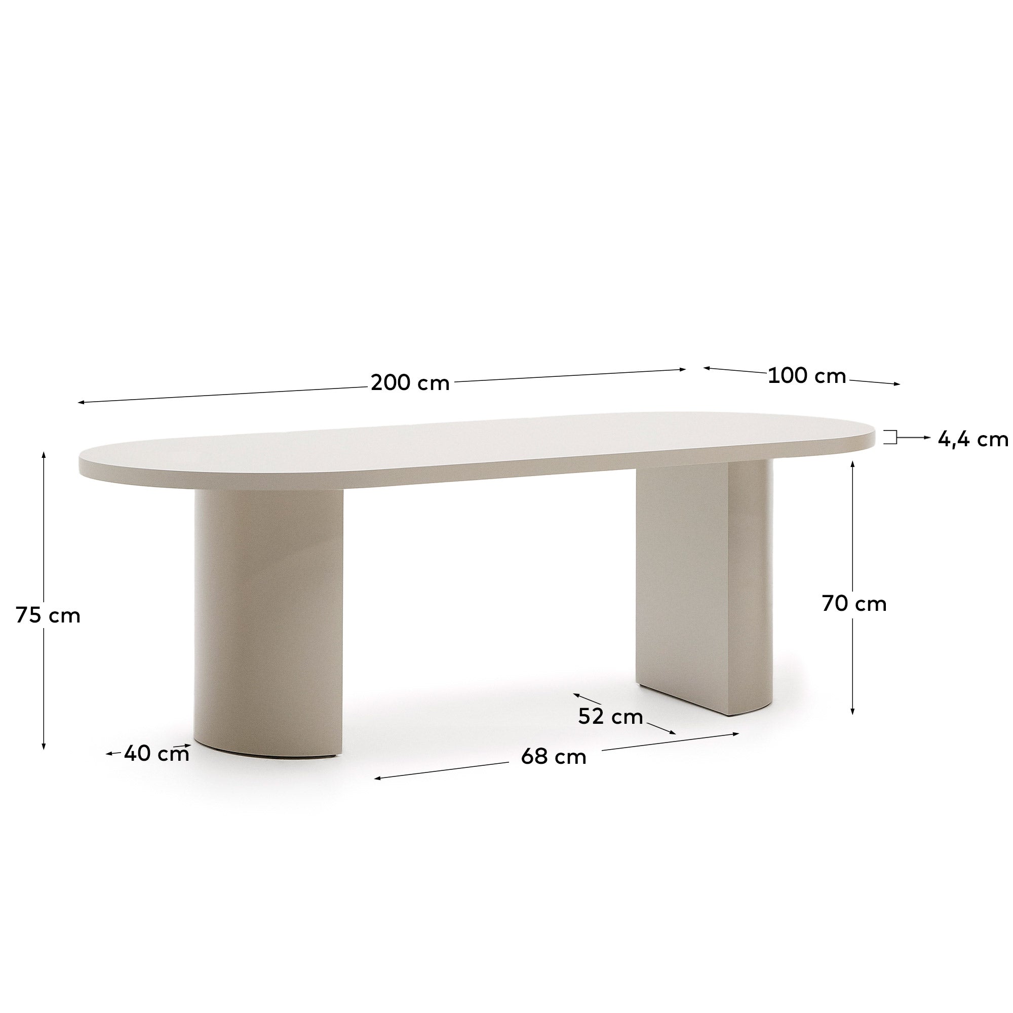 Nealy table in a lacquered MDF in an ecru finish, 200 x 100 cm - Measurements