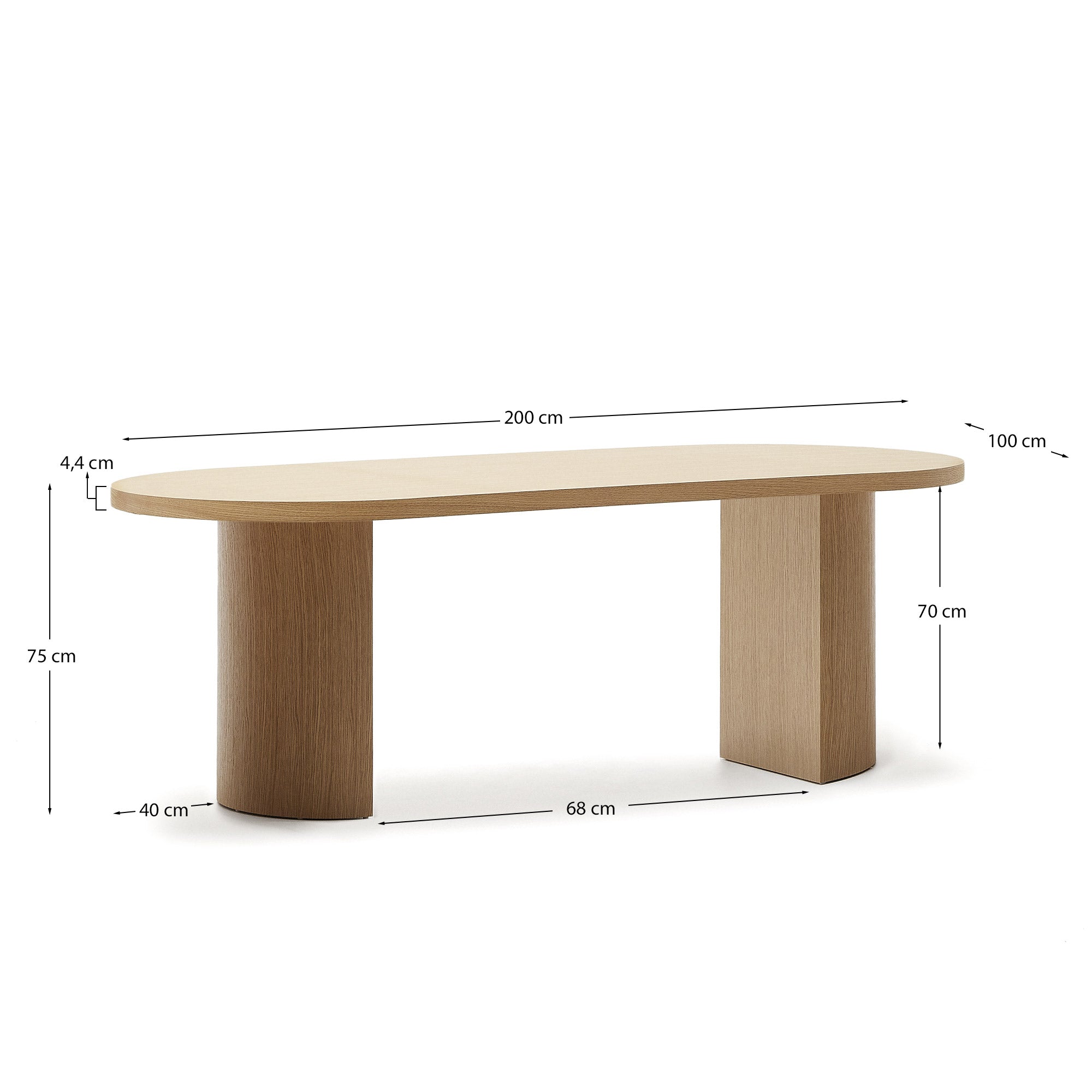 Nealy table with an oak veneer in a natural finish, 200 x 100 cm - Measurements