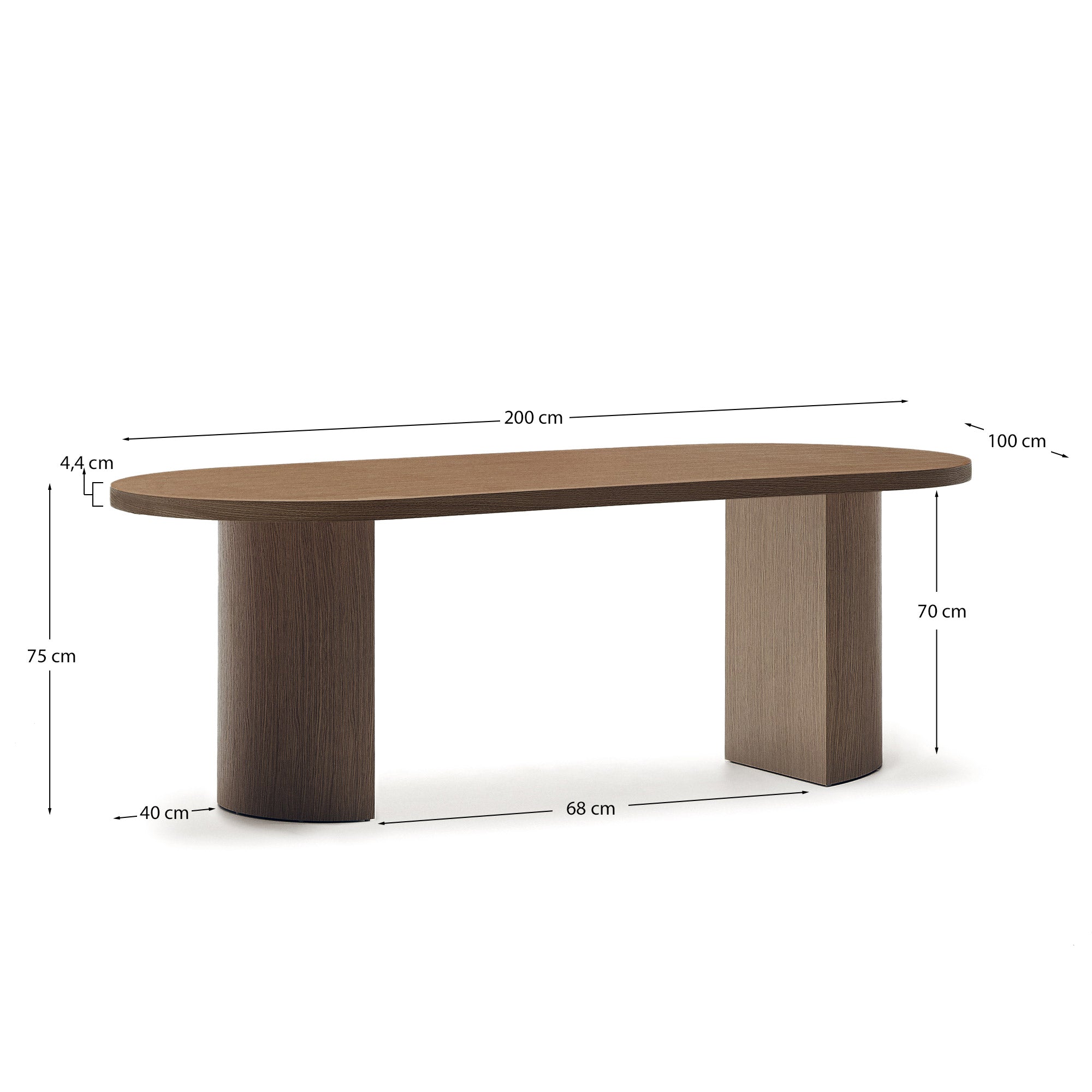 Nealy table with a walnut veneer in a dark finish, 200 x 100 cm - Measurements