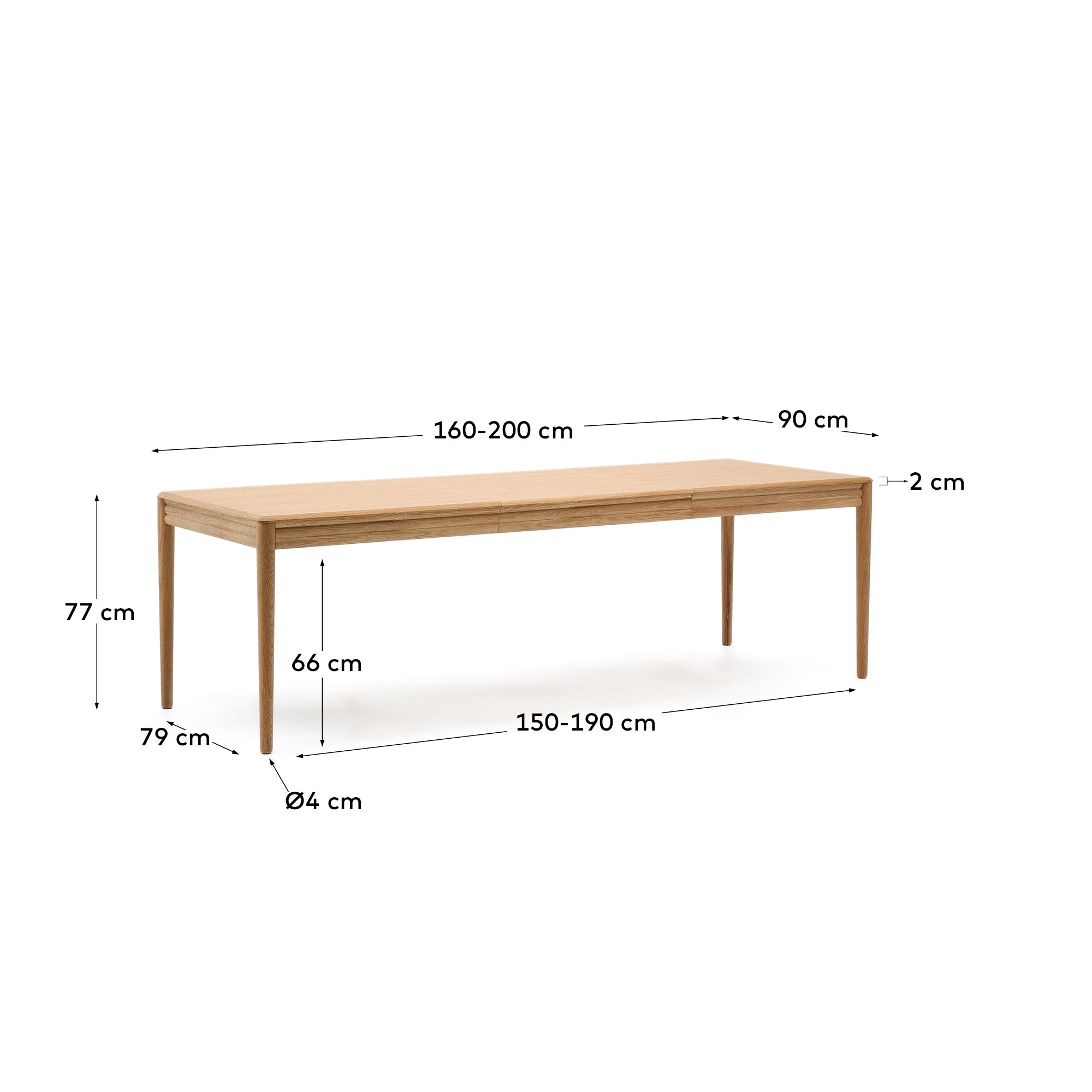 Lenon extendable table in natural FSC Mix Credit solid oak wood and veneer 160(200)x90 - Measurements