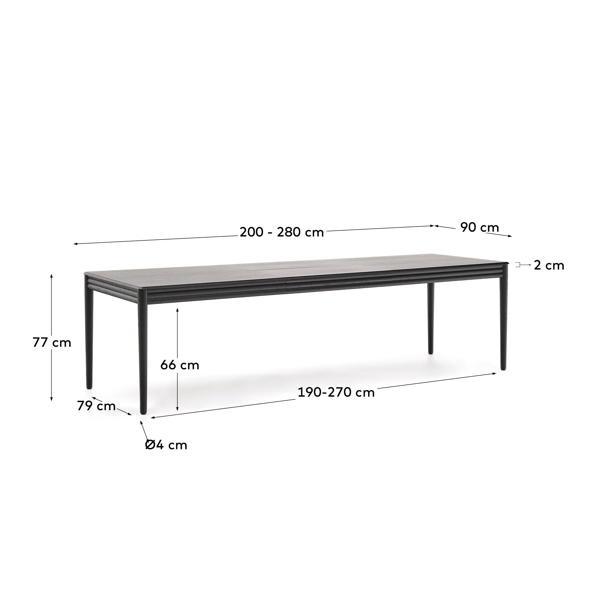Lenon extending table in black oak veneer and solid oak 200(280)x90cm FSC Mix Credit - Measurements