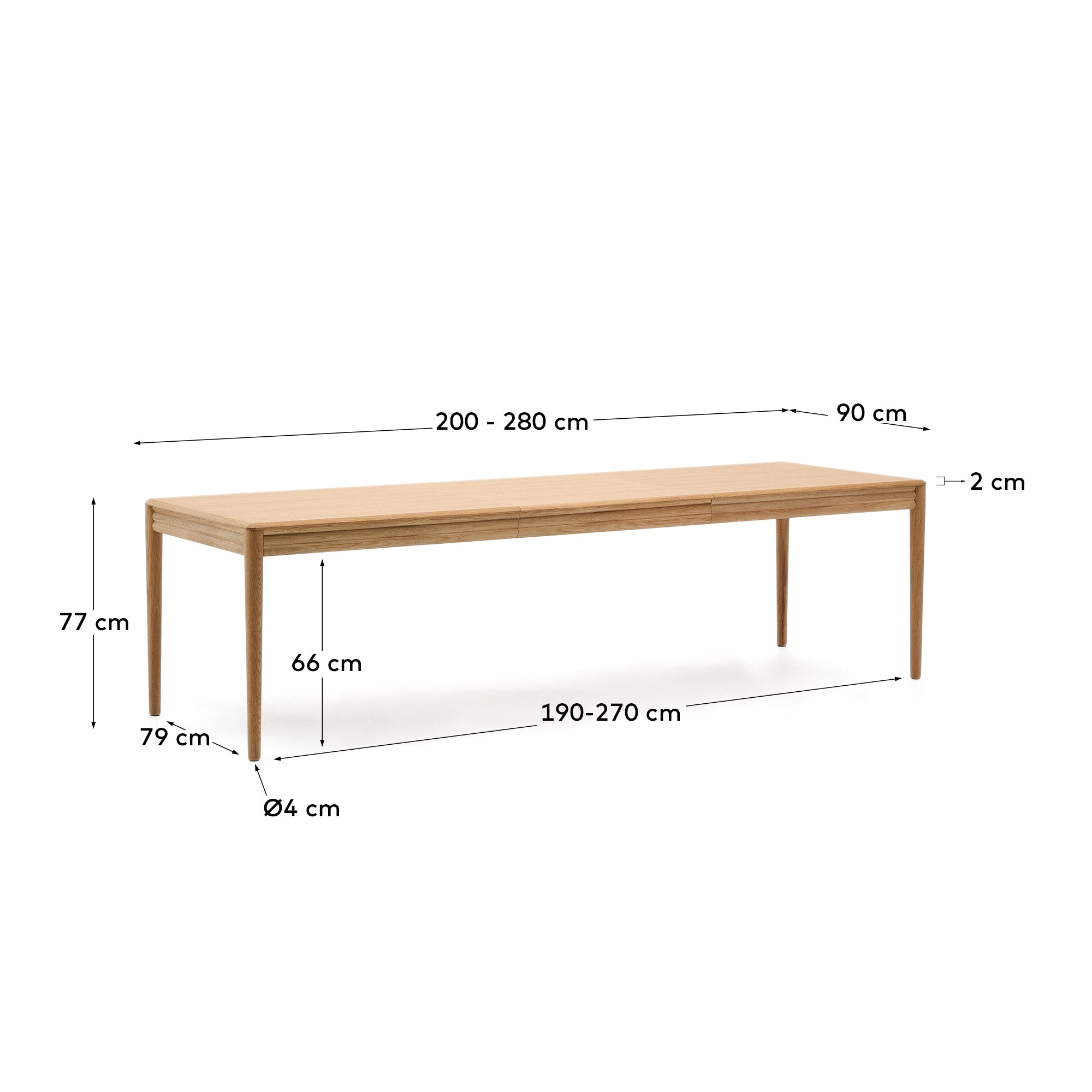 Lenon extendable table in natural FSC Mix Credit solid oak wood and veneer 200(280)x90 - Measurements