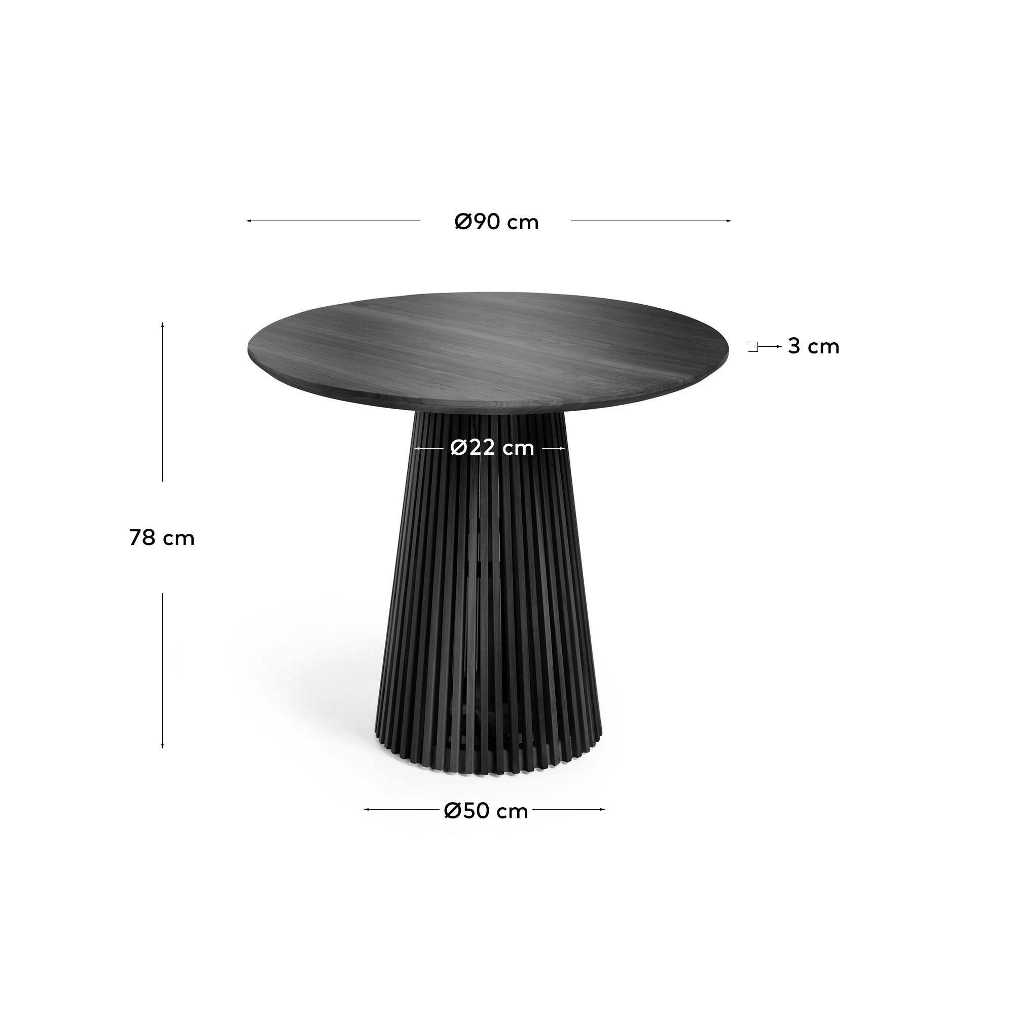 Jeanette round solid white cedar wood table in black, Ø 90 cm - Measurements