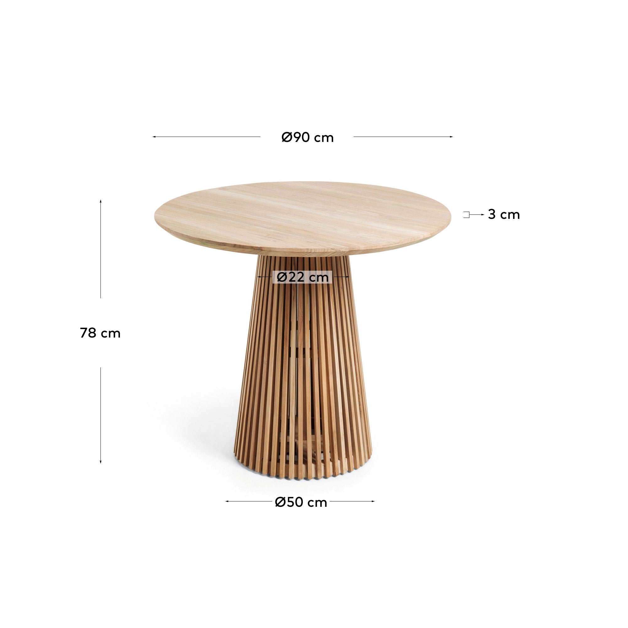 Jeanette round solid teak wood table, Ø 90 cm - Measurements
