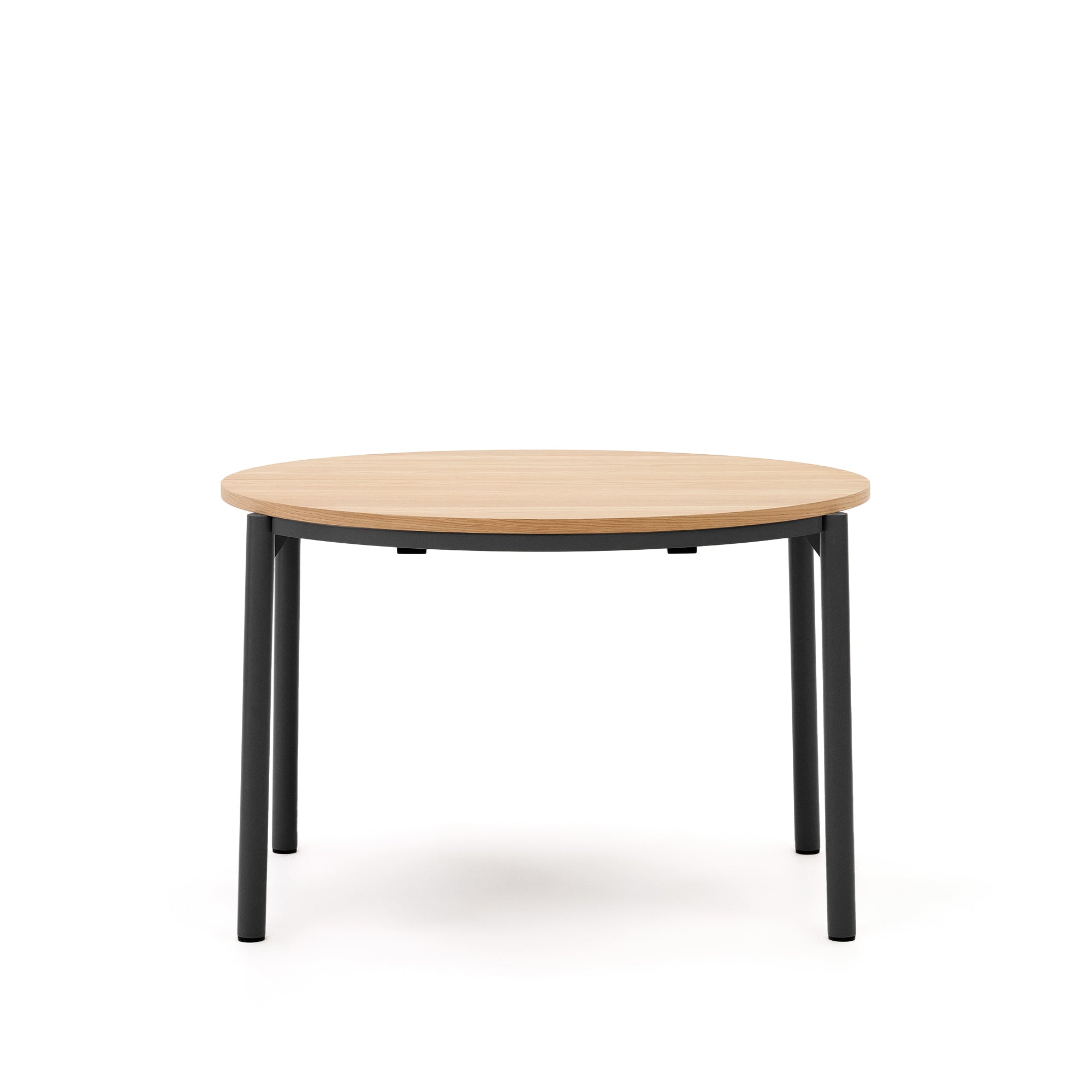 Montuiri extendable round table in oak veneer and steel legs with black finish, Ø 120 (200) cm - Product Image