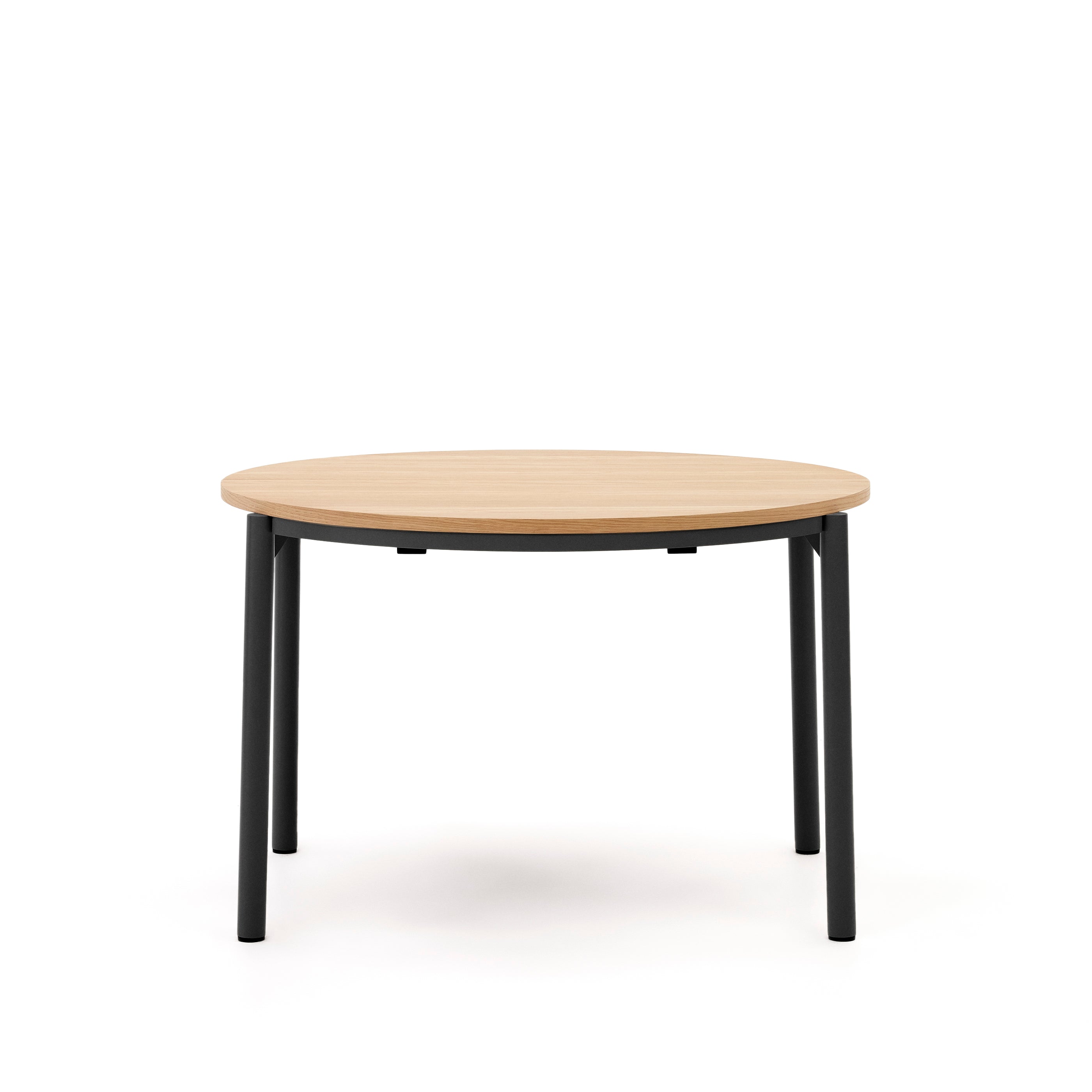 Montuiri extendable round table in oak veneer and steel legs with black finish, Ø 120 (200) cm - Product Image