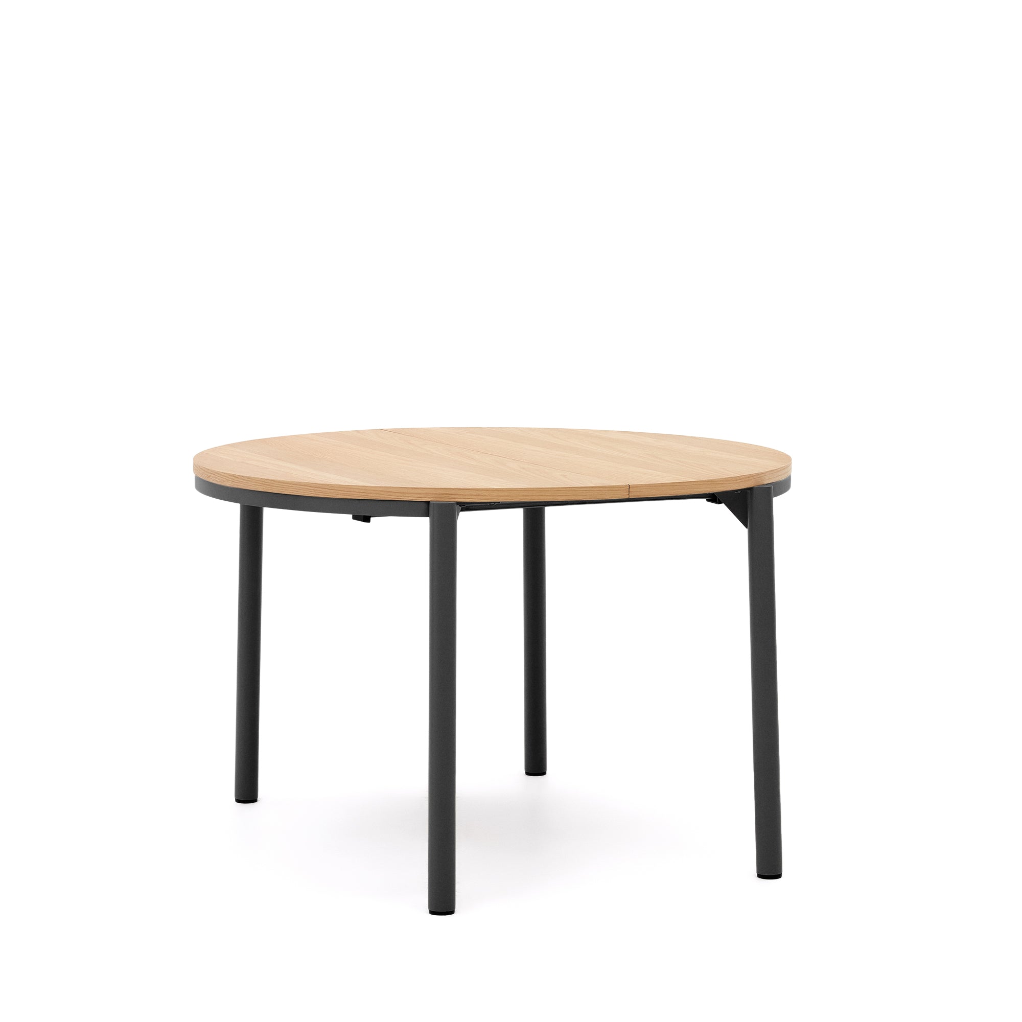 Montuiri extendable round table in oak veneer and steel legs with black finish, Ø 120 (200) cm - Product Image