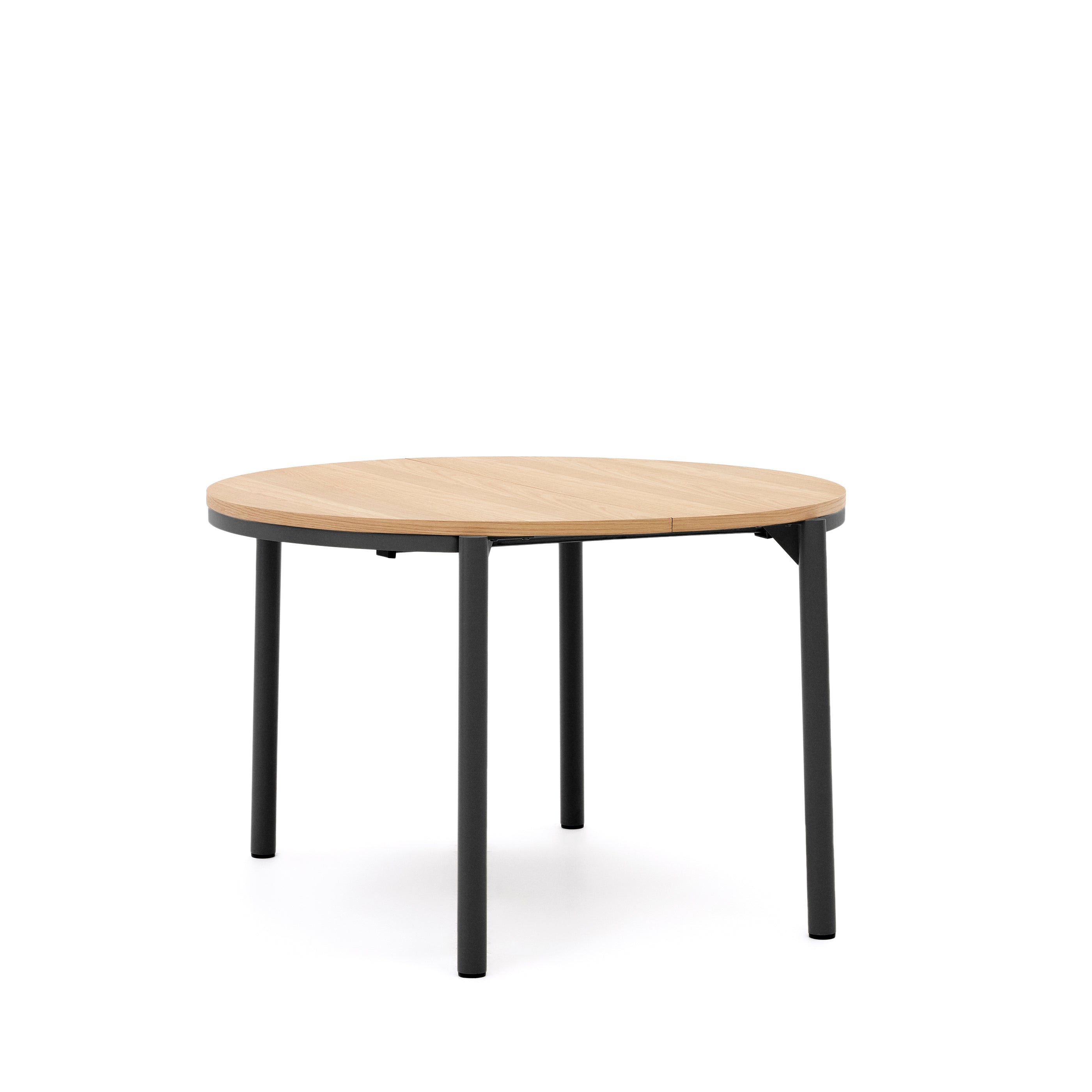 Montuiri extendable round table in oak veneer and steel legs with black finish, Ø 120 (200) cm - Product Image