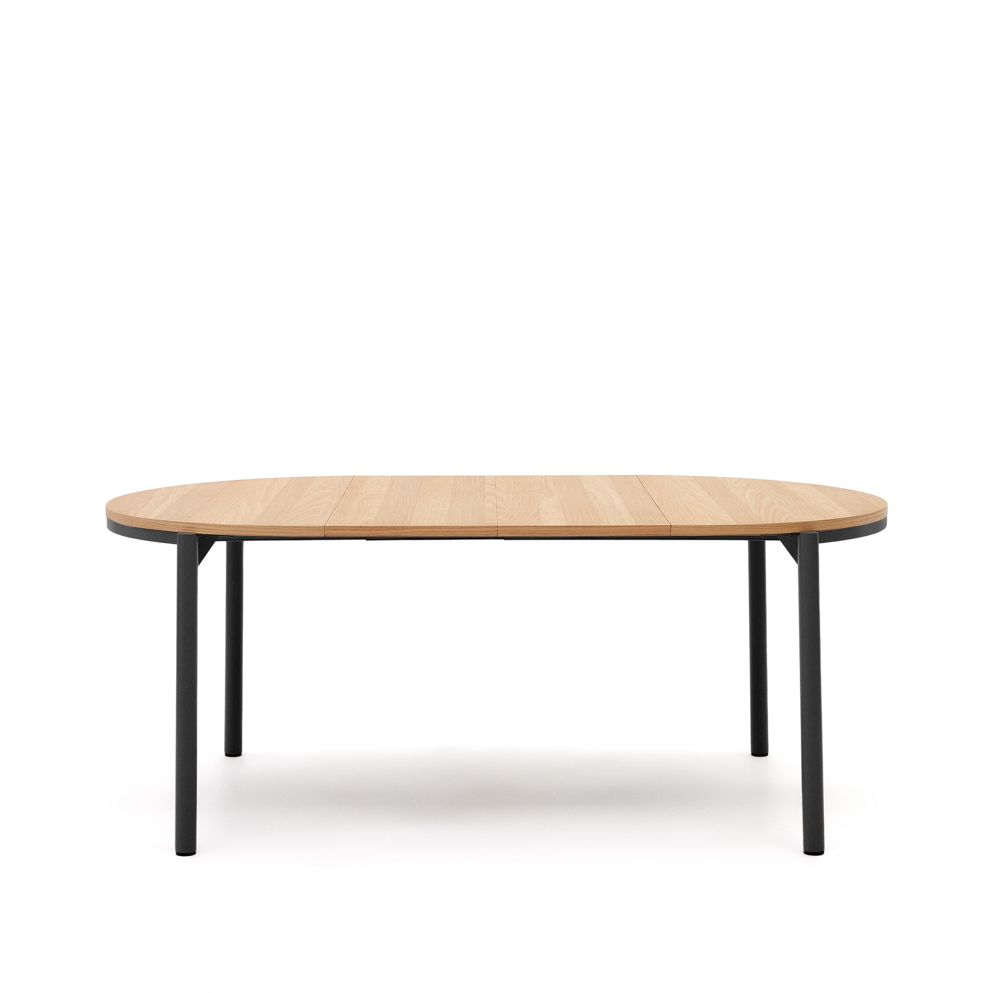 Montuiri extendable round table in oak veneer and steel legs with black finish, Ø 120 (200) cm - Product Image
