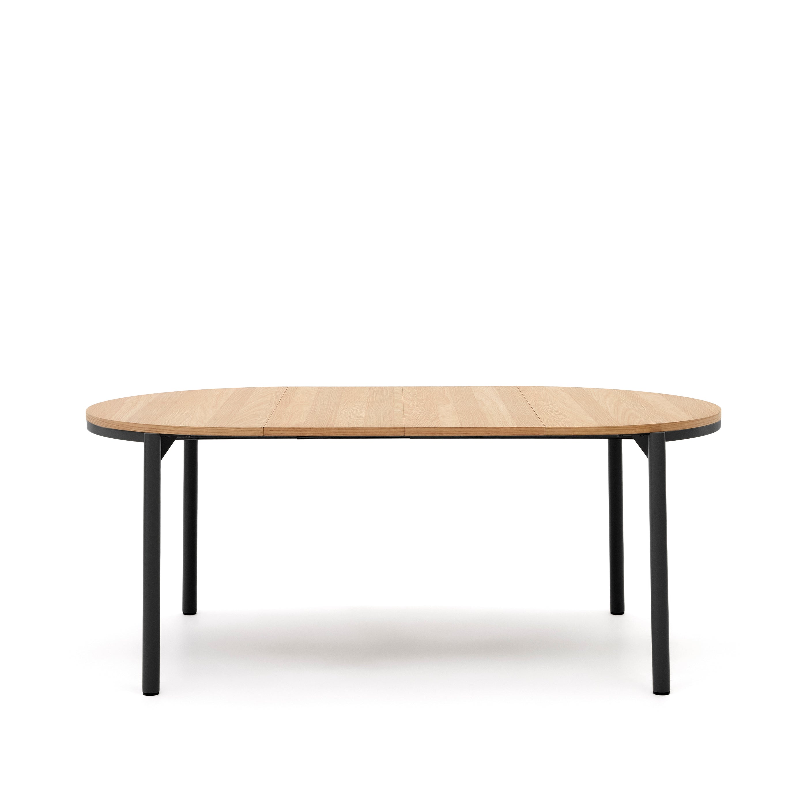 Montuiri extendable round table in oak veneer and steel legs with black finish, Ø 120 (200) cm - Product Image