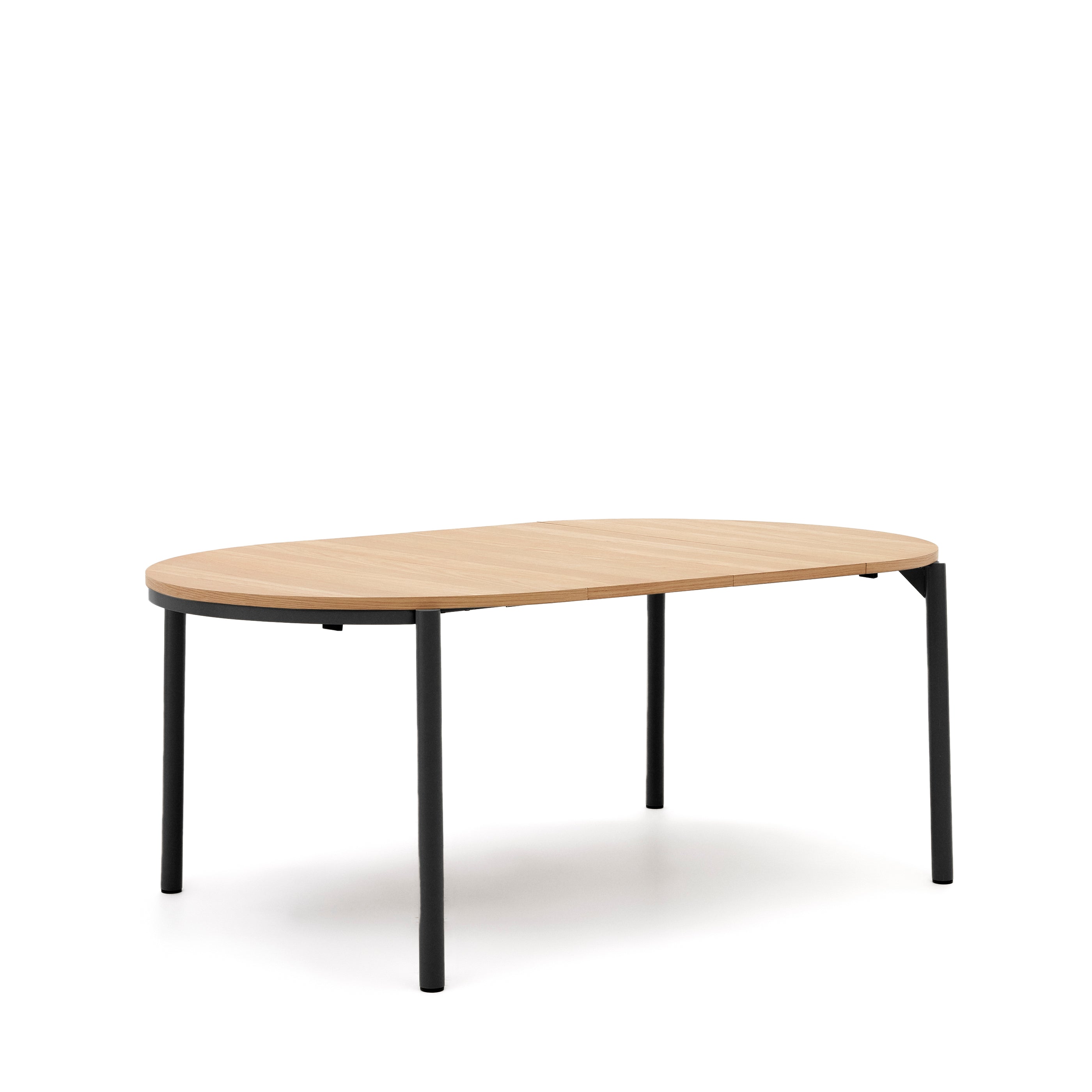 Montuiri extendable round table in oak veneer and steel legs with black finish, Ø 120 (200) cm - Product Image