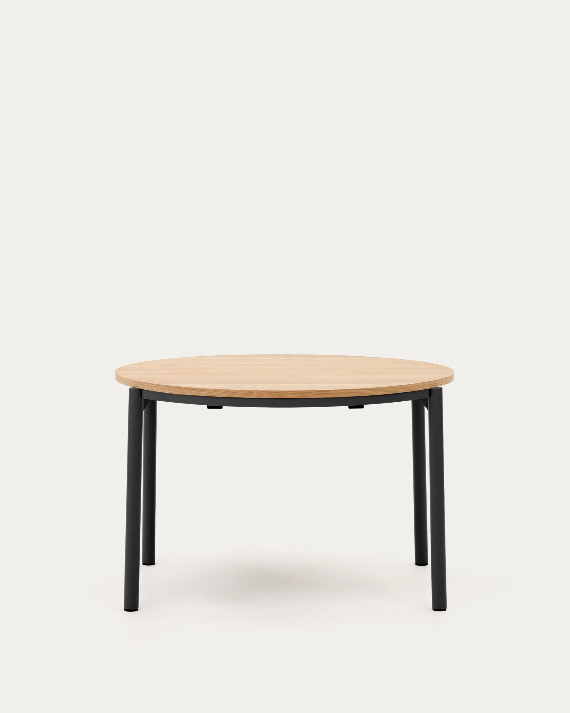 Montuiri extendable round table in oak veneer and steel legs with black finish, Ø 120 (200) cm - Product View
