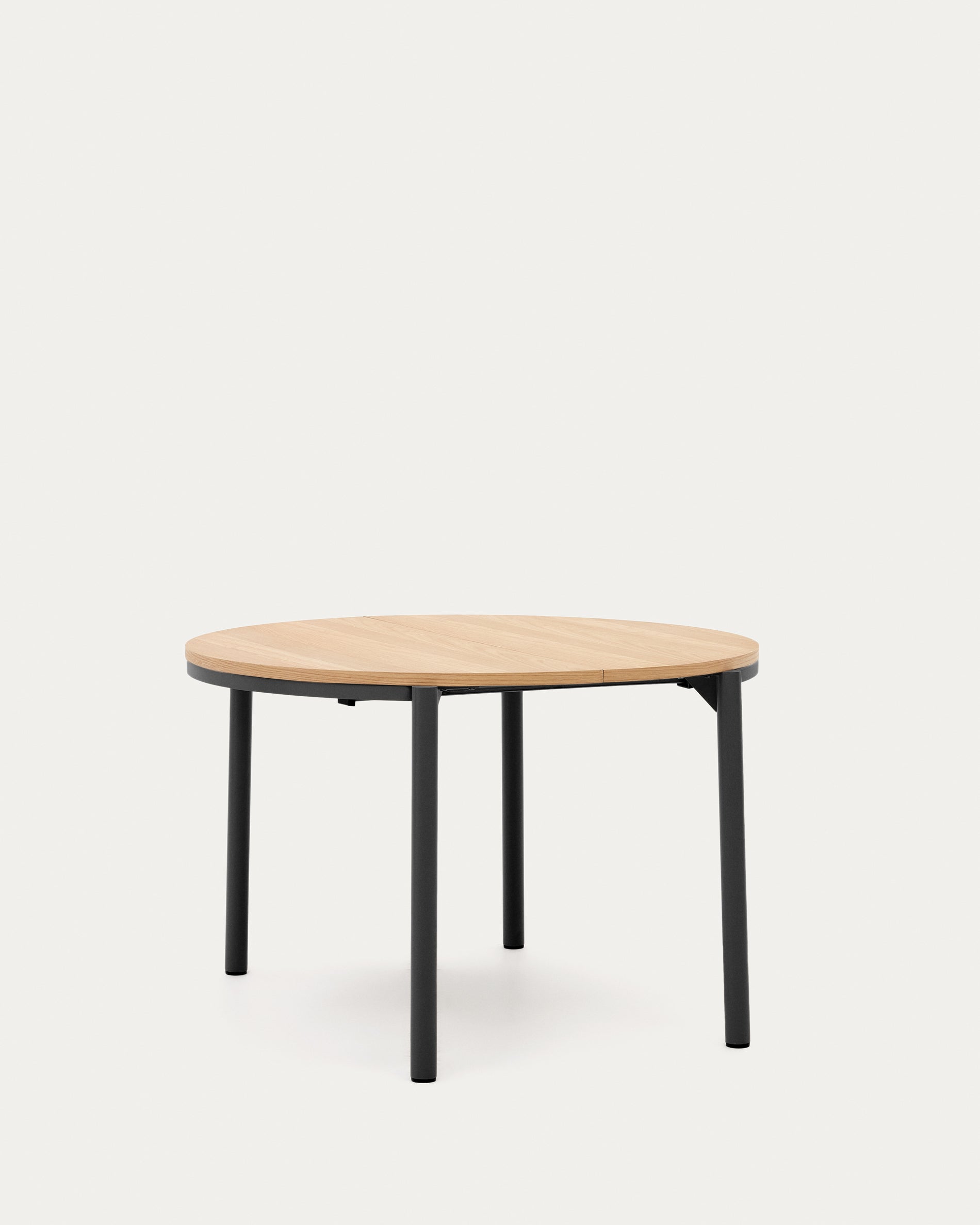 Montuiri extendable round table in oak veneer and steel legs with black finish, Ø 120 (200) cm - Product View