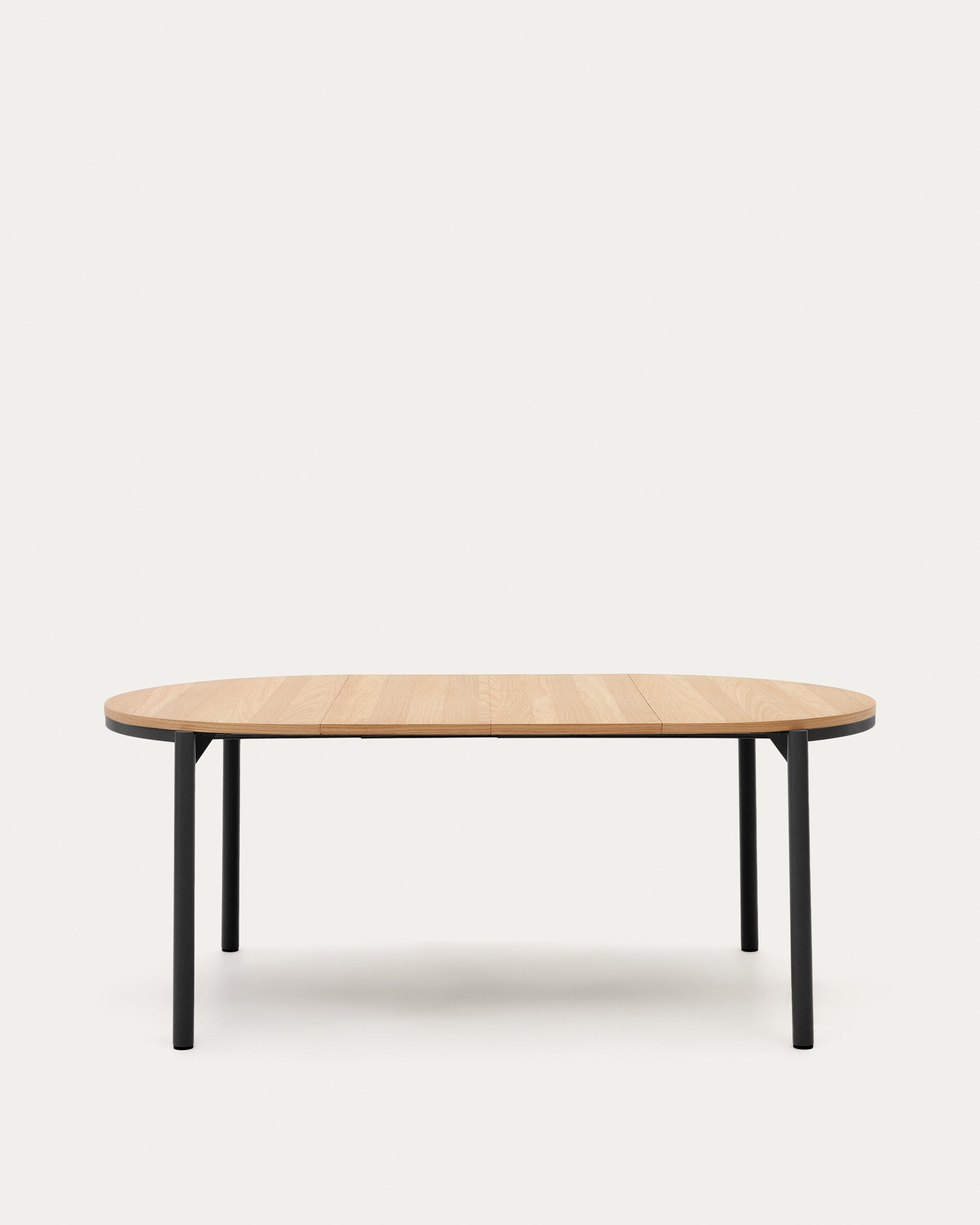 Montuiri extendable round table in oak veneer and steel legs with black finish, Ø 120 (200) cm - Product View