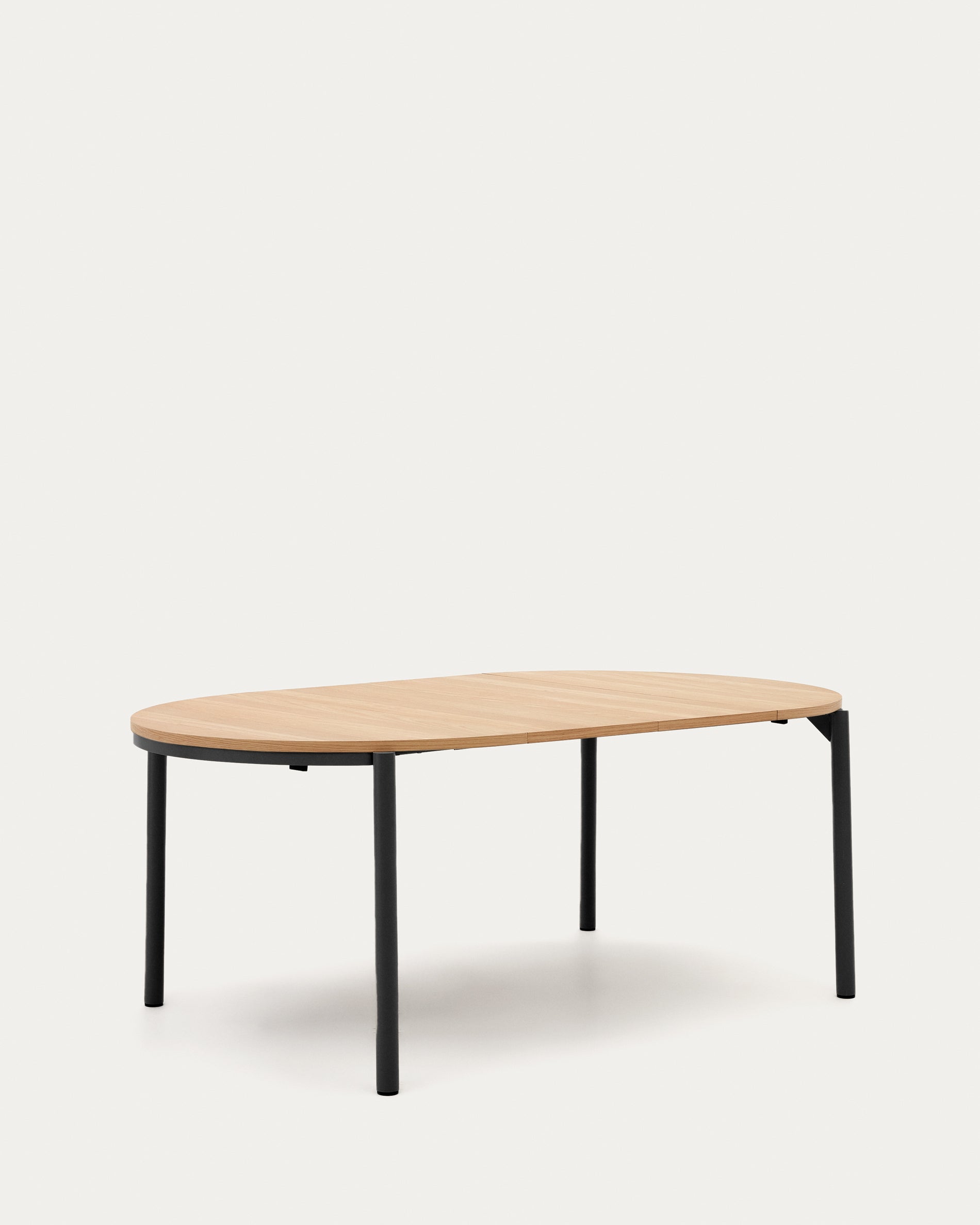 Montuiri extendable round table in oak veneer and steel legs with black finish, Ø 120 (200) cm - Product View
