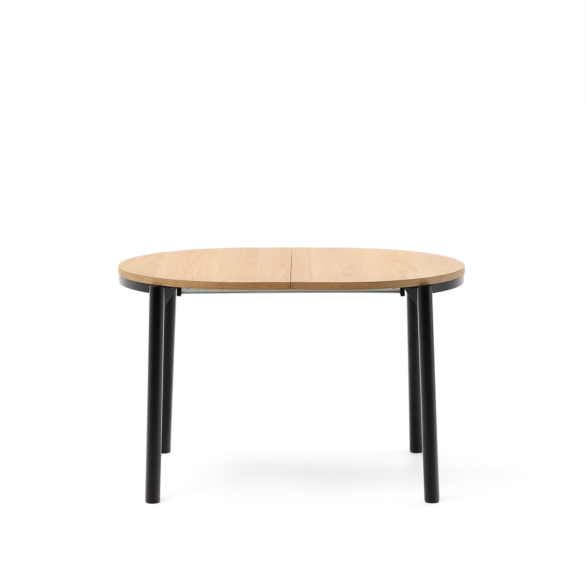 Montuiri extendable table in oak veneer and with steel legs in a black finish,  Ø120(200) x 90 cm - Product Image