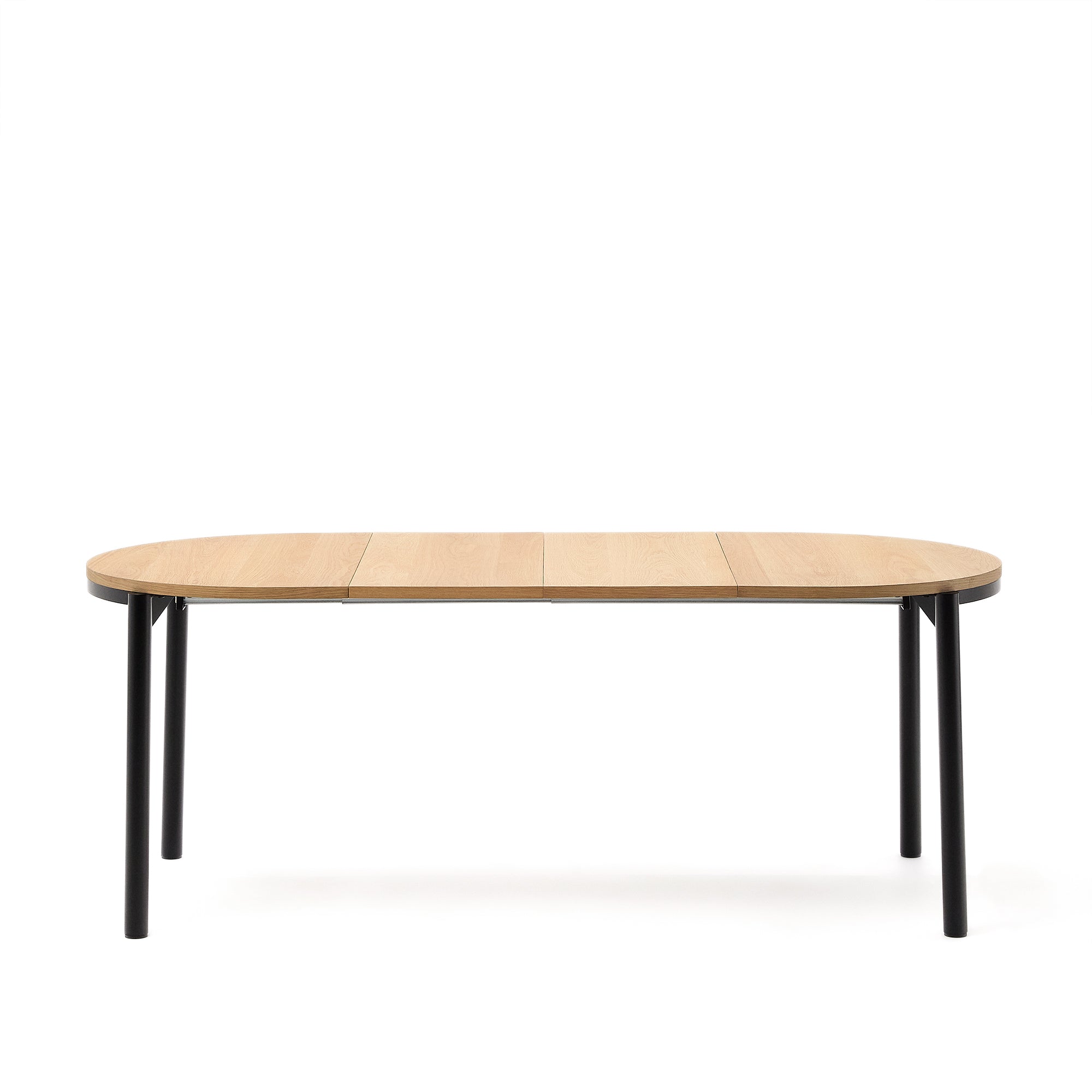 Montuiri extendable table in oak veneer and with steel legs in a black finish,  Ø120(200) x 90 cm - Product Image