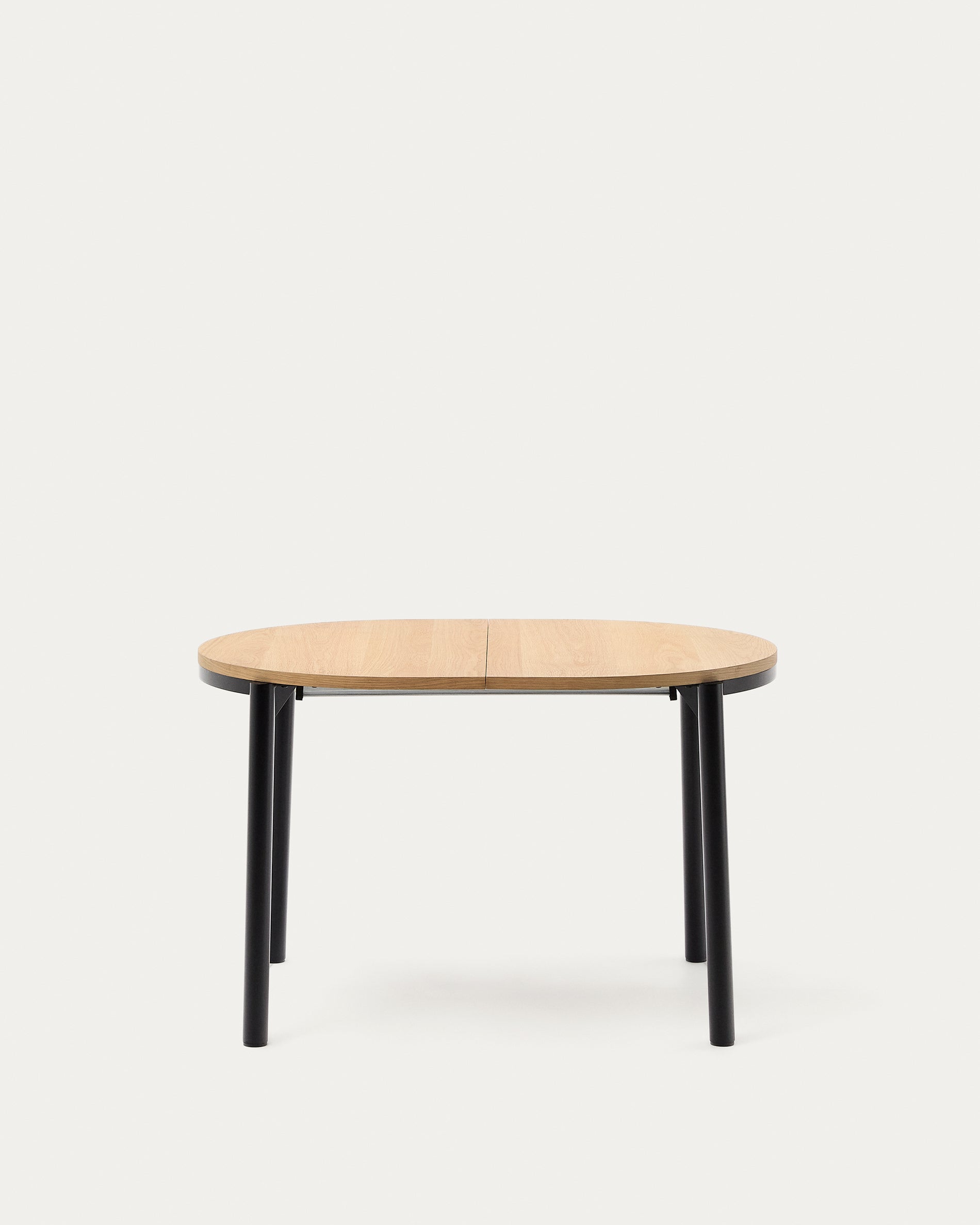 Montuiri round extendable table with oak veneer and black finished steel legs, Ø120(160) x 90 cm