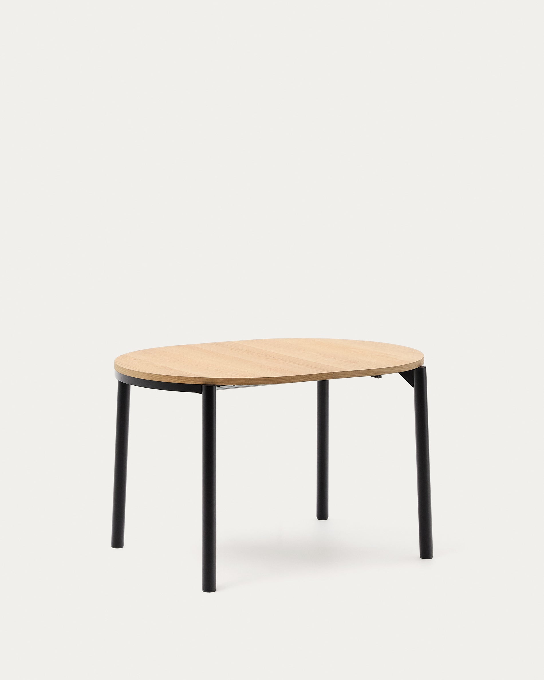 Montuiri round extendable table with oak veneer and black finished steel legs, Ø120(160) x 90 cm