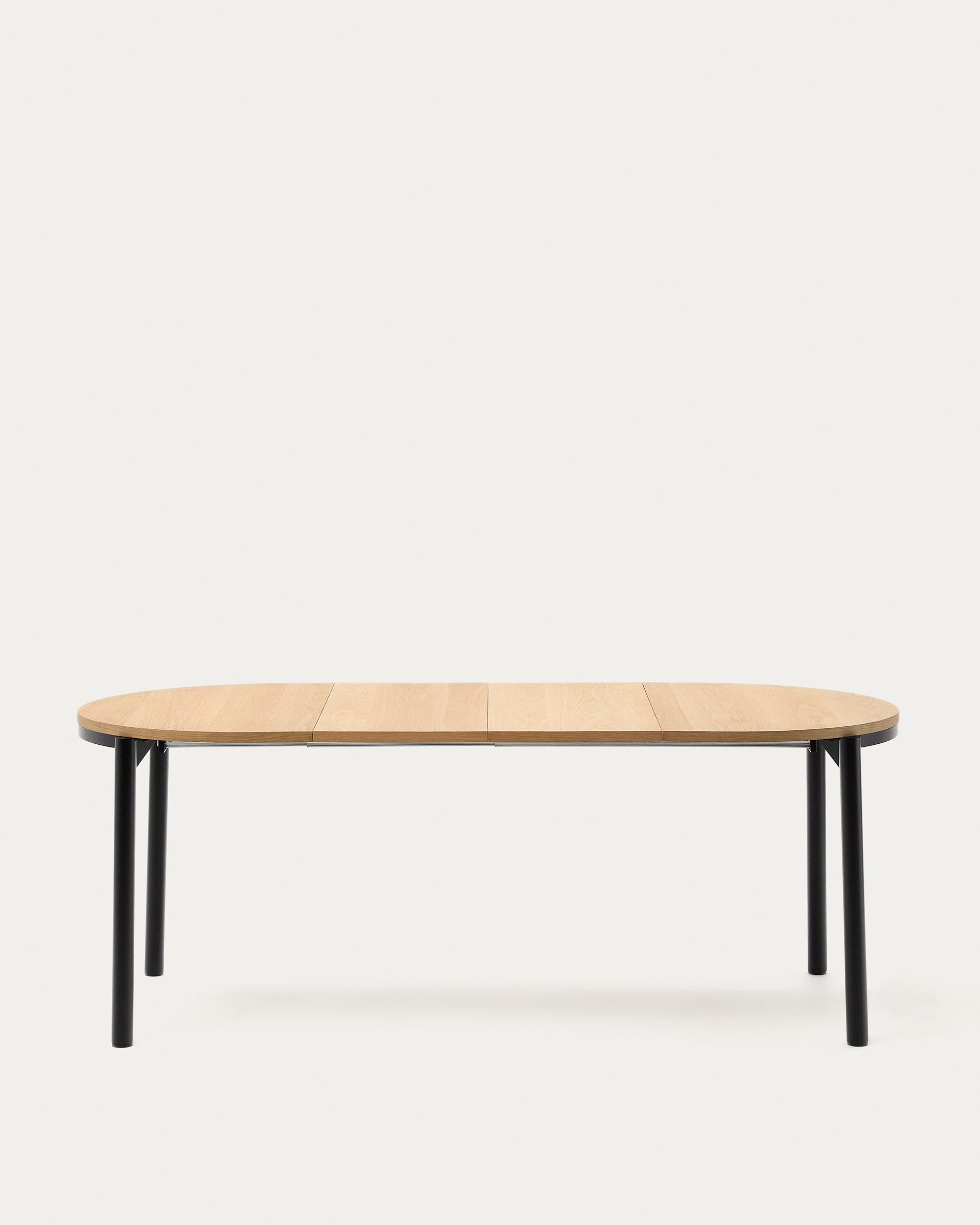 Montuiri round extendable table with oak veneer and black finished steel legs, Ø120(160) x 90 cm