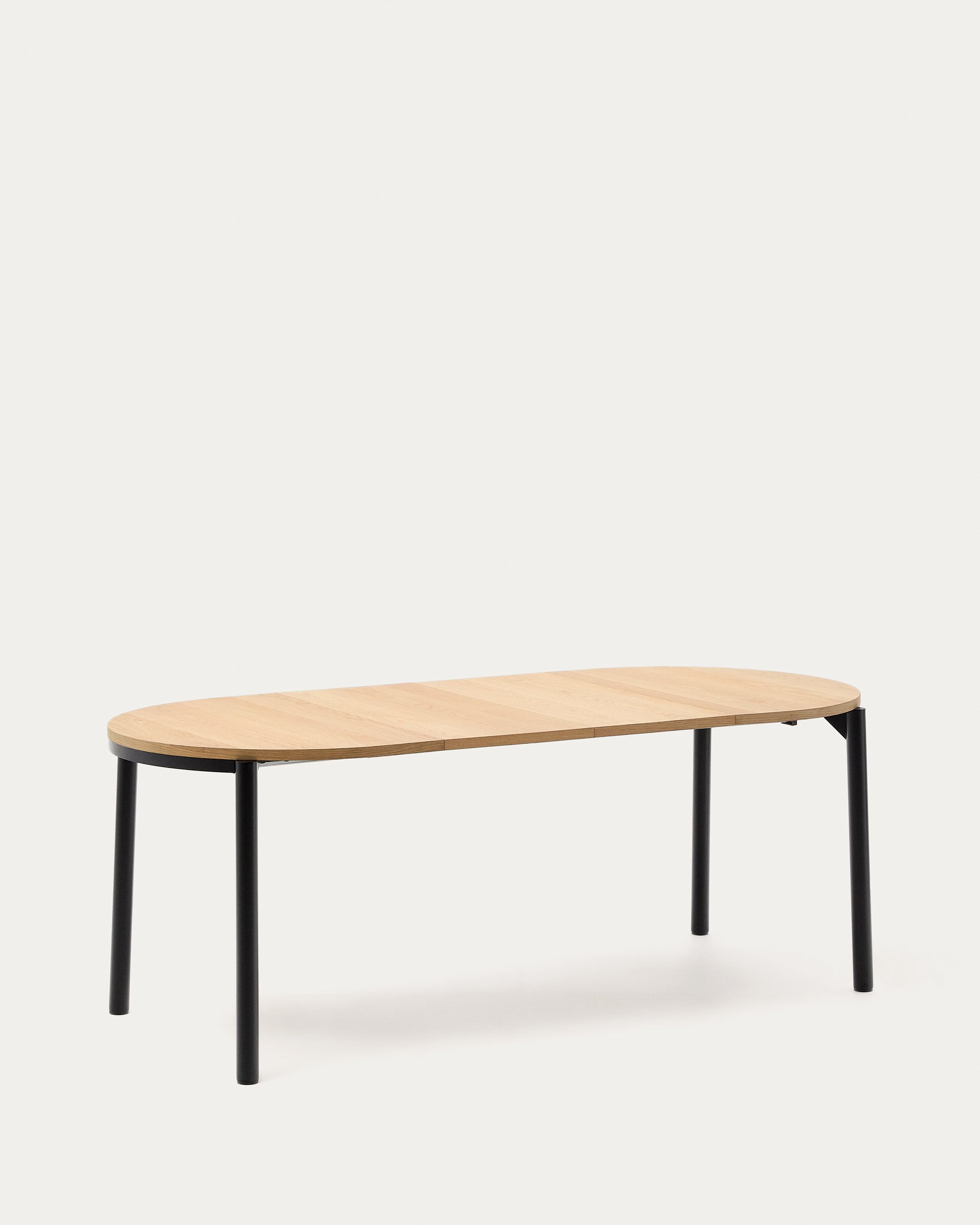 Montuiri round extendable table with oak veneer and black finished steel legs, Ø120(160) x 90 cm