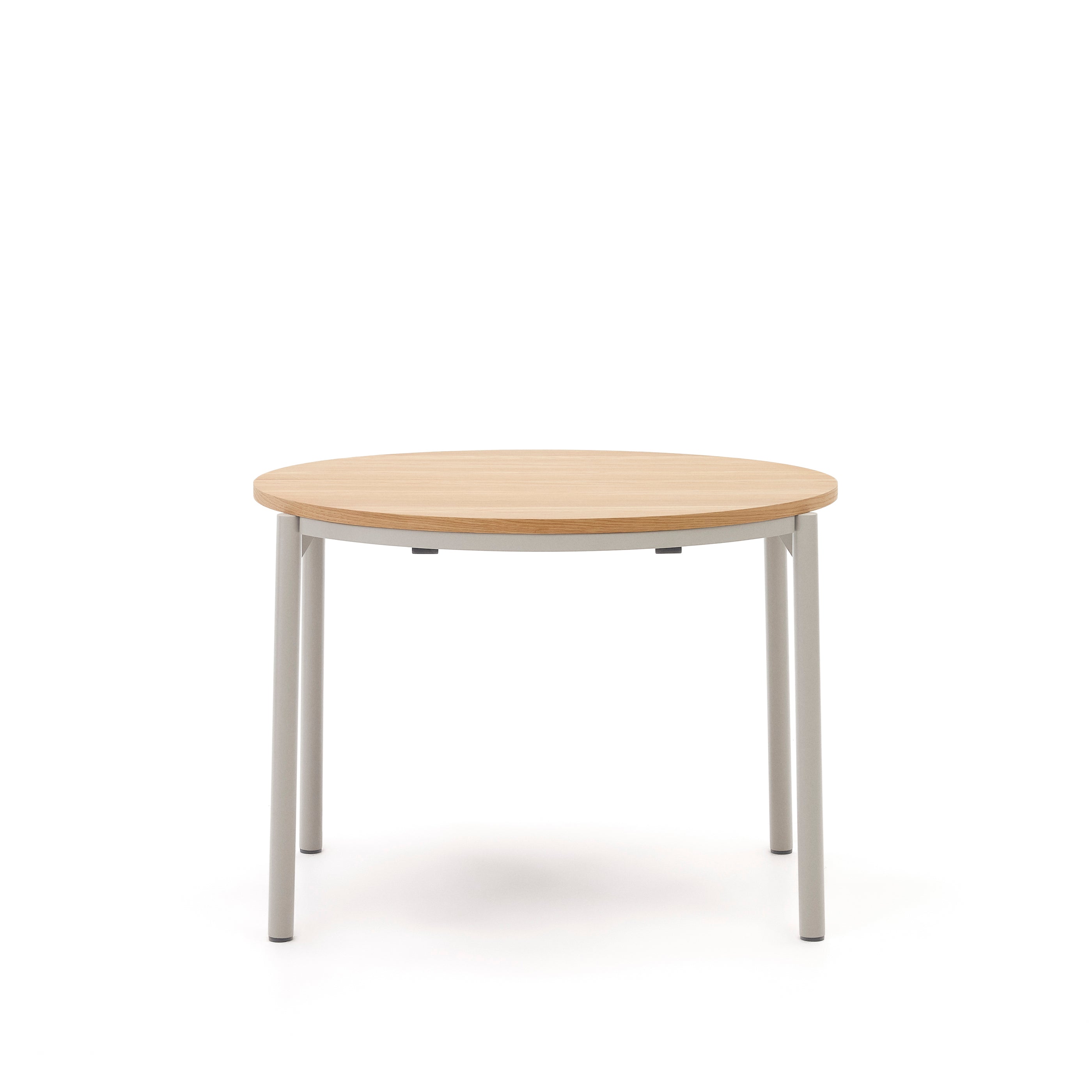 Montuiri round extendable table with oak veneer and steel legs, gray finish, Ø90(130) cm