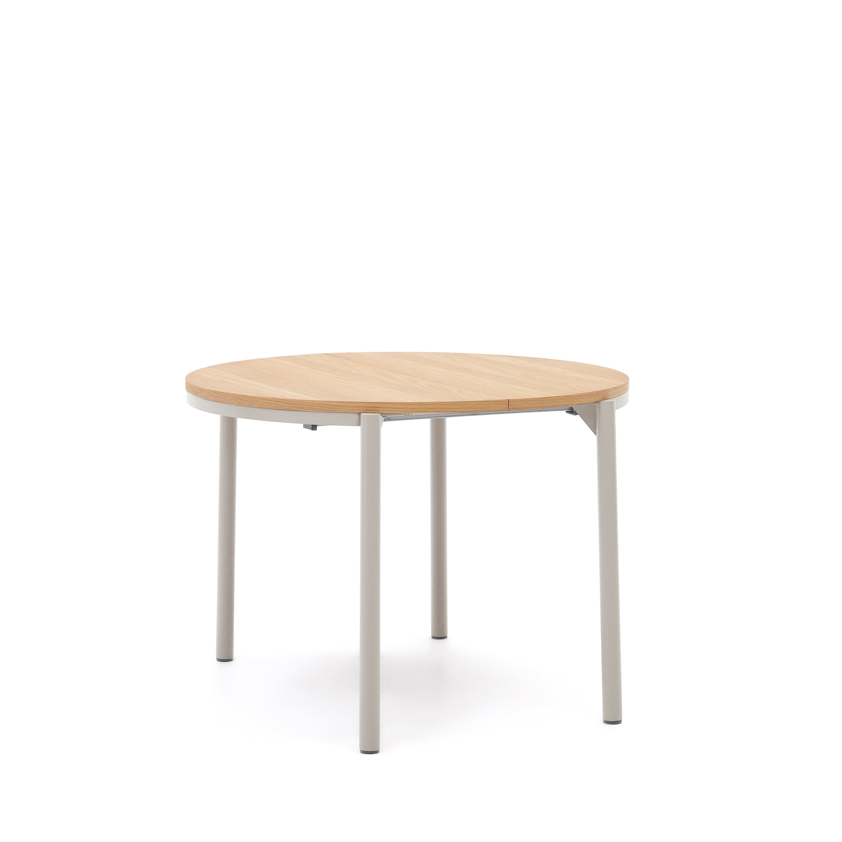 Montuiri round extendable table with oak veneer and steel legs, gray finish, Ø90(130) cm