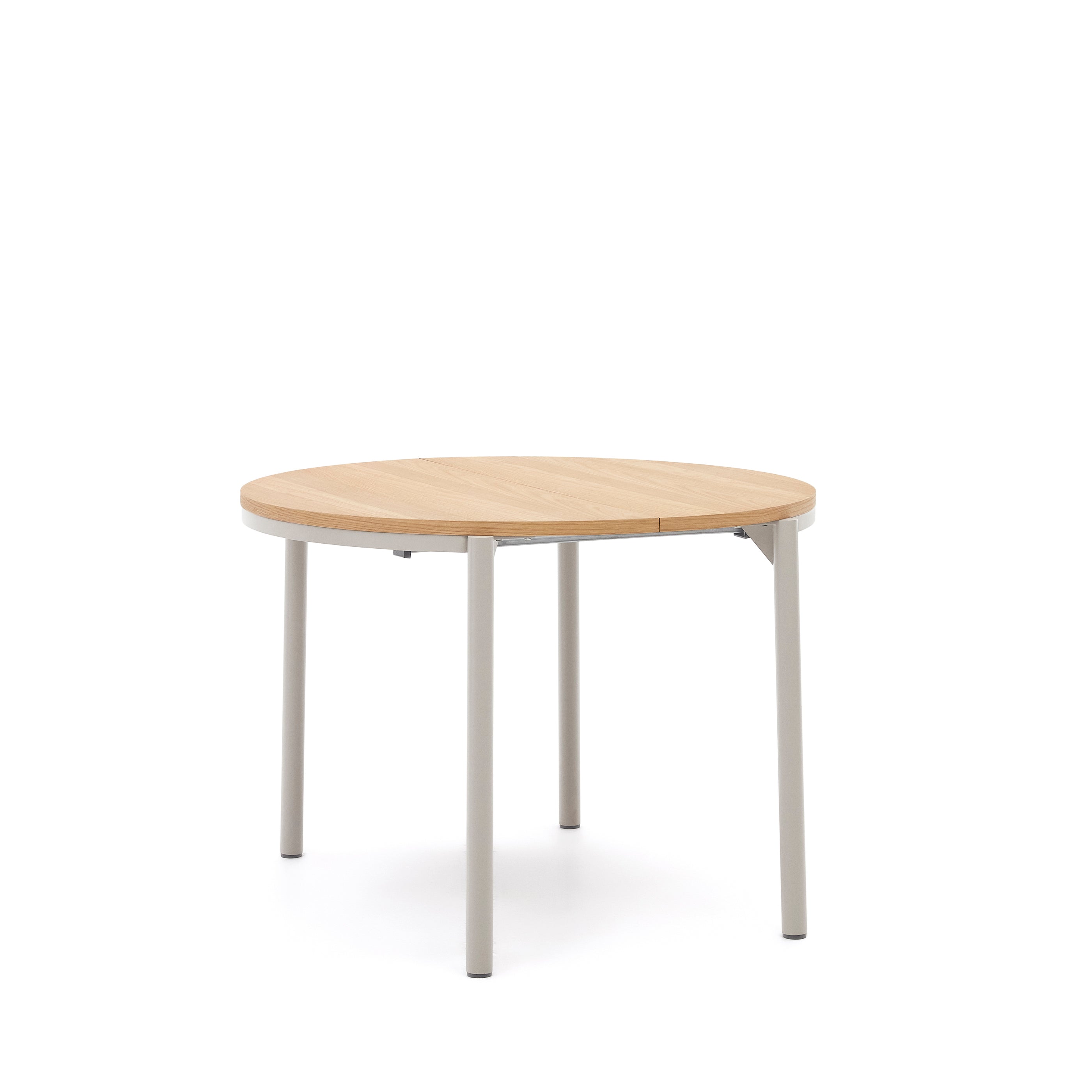 Montuiri round extendable table in oak veneer and with steel legs in a grey finish,  Ø90(170) cm - Product Image