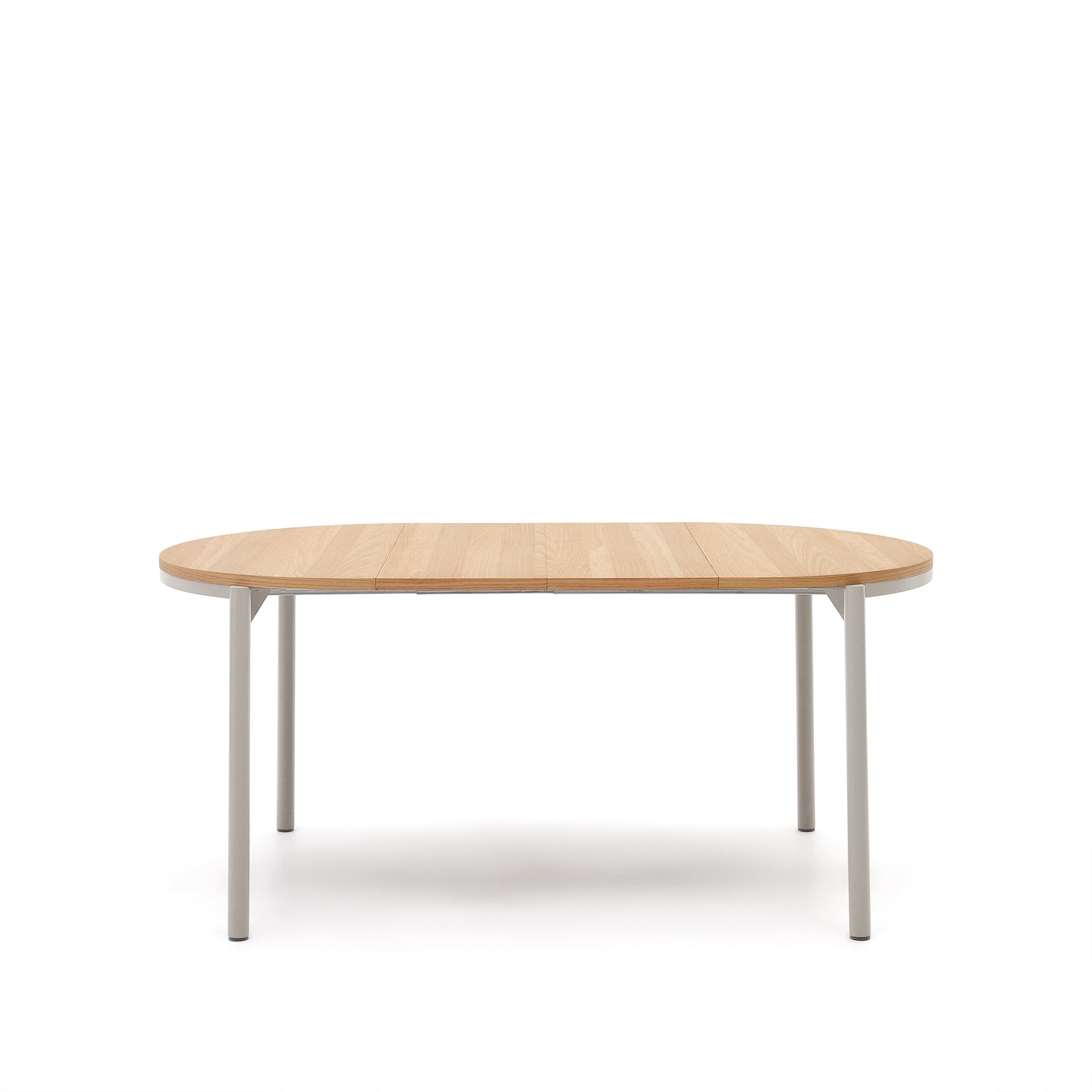 Montuiri round extendable table with oak veneer and steel legs, gray finish, Ø90(130) cm