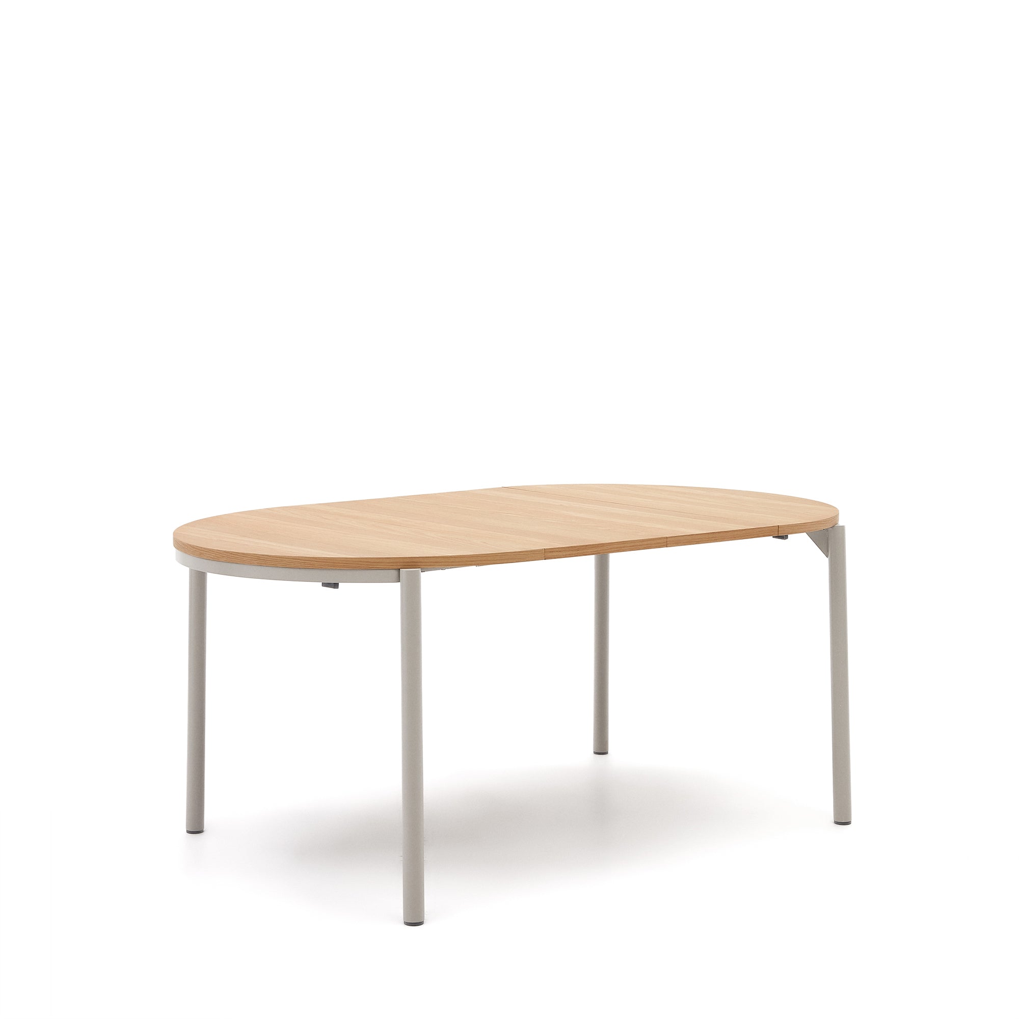 Montuiri round extendable table with oak veneer and steel legs, gray finish, Ø90(130) cm