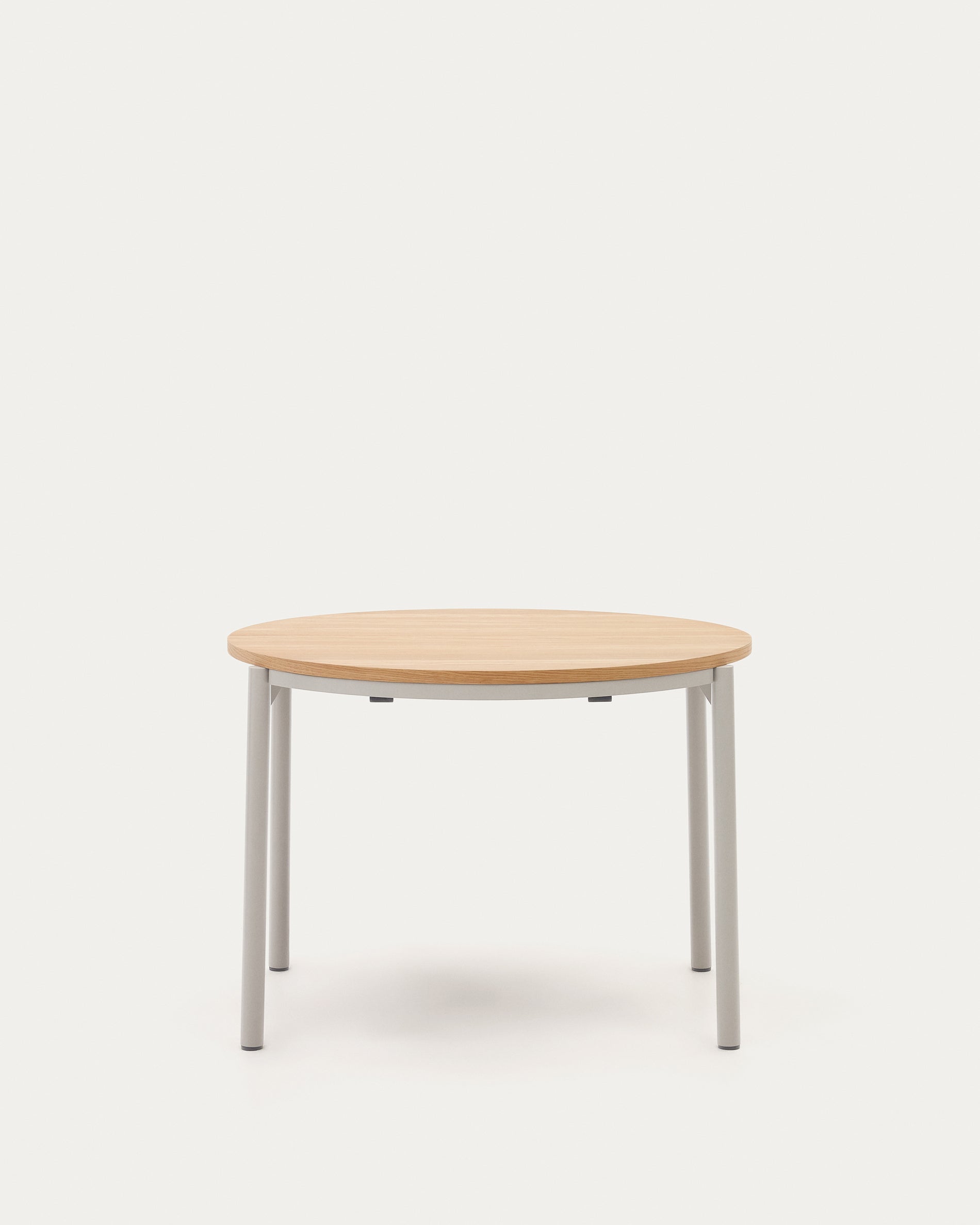 Montuiri round extendable table with oak veneer and steel legs, gray finish, Ø90(130) cm