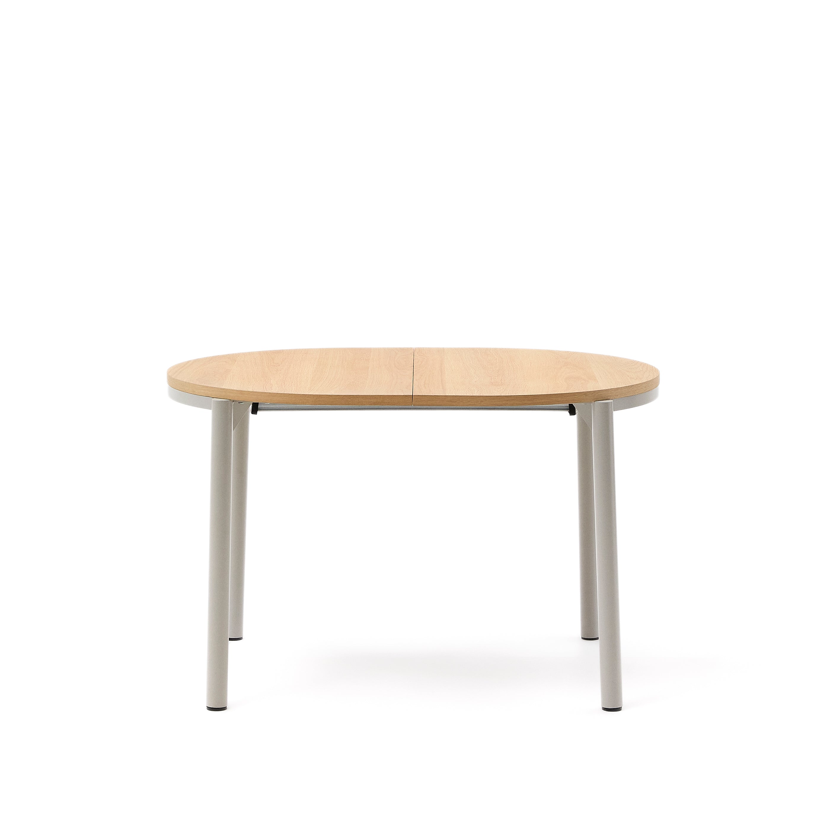 Montuiri kerek kihúzható asztal tölgy furnérrel és szürke befejezésű acéllábakkal, 120(160) x 90 cm