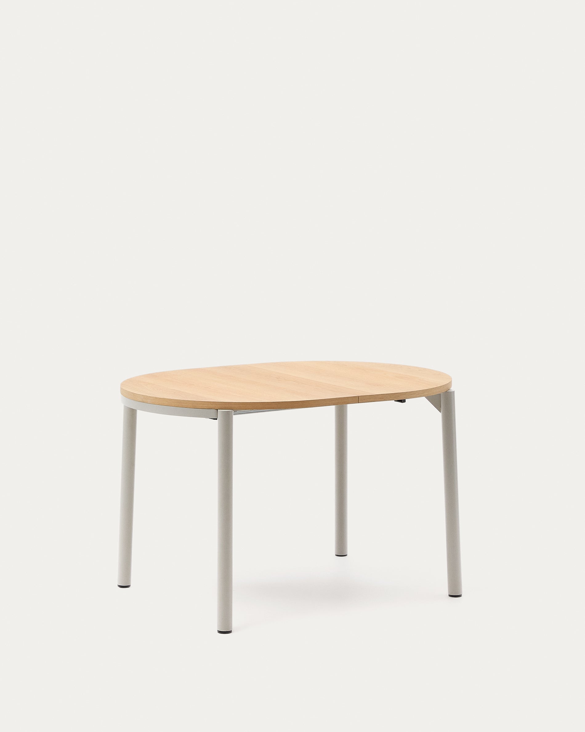 Montuiri kerek kihúzható asztal tölgy furnérrel és szürke befejezésű acéllábakkal, 120(160) x 90 cm