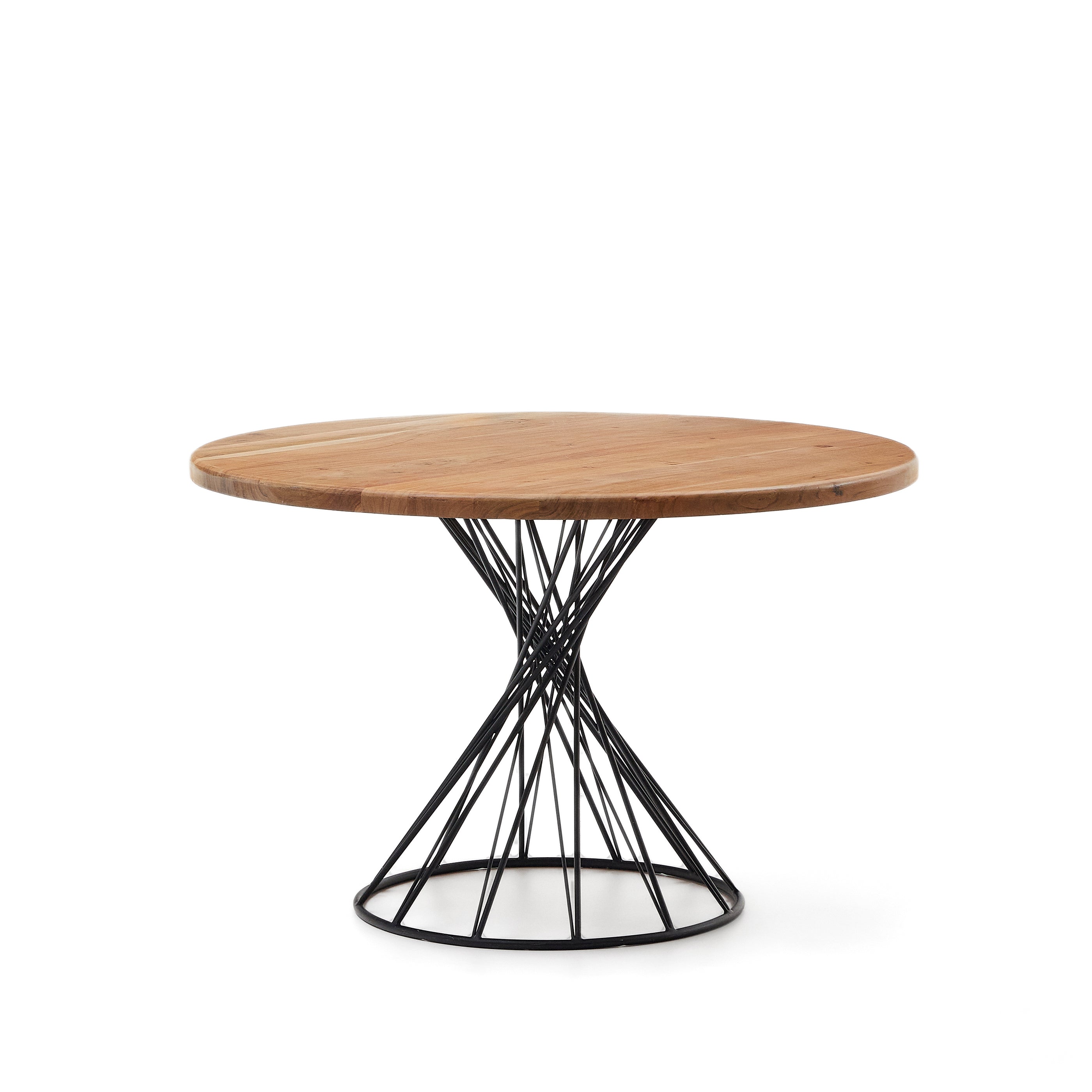Niut kerek asztal akácia masszív fából és acél lábakkal fekete befejezéssel, Ø 120 cm